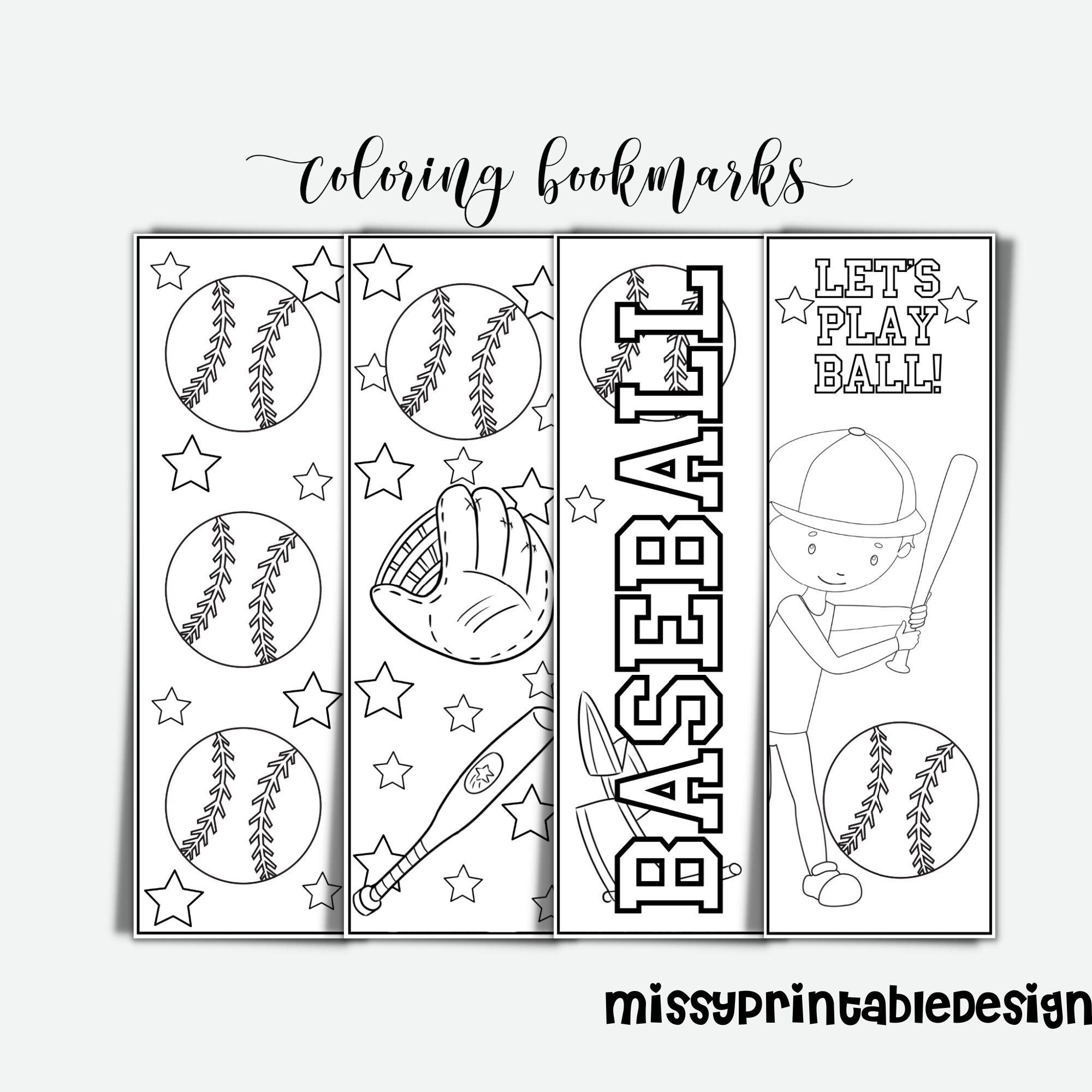 Baseball Coloring Bookmarks Printable Baseball Coloring Baseball Party Activity School Activity Coloring For Kids Baseball Coloring Etsy