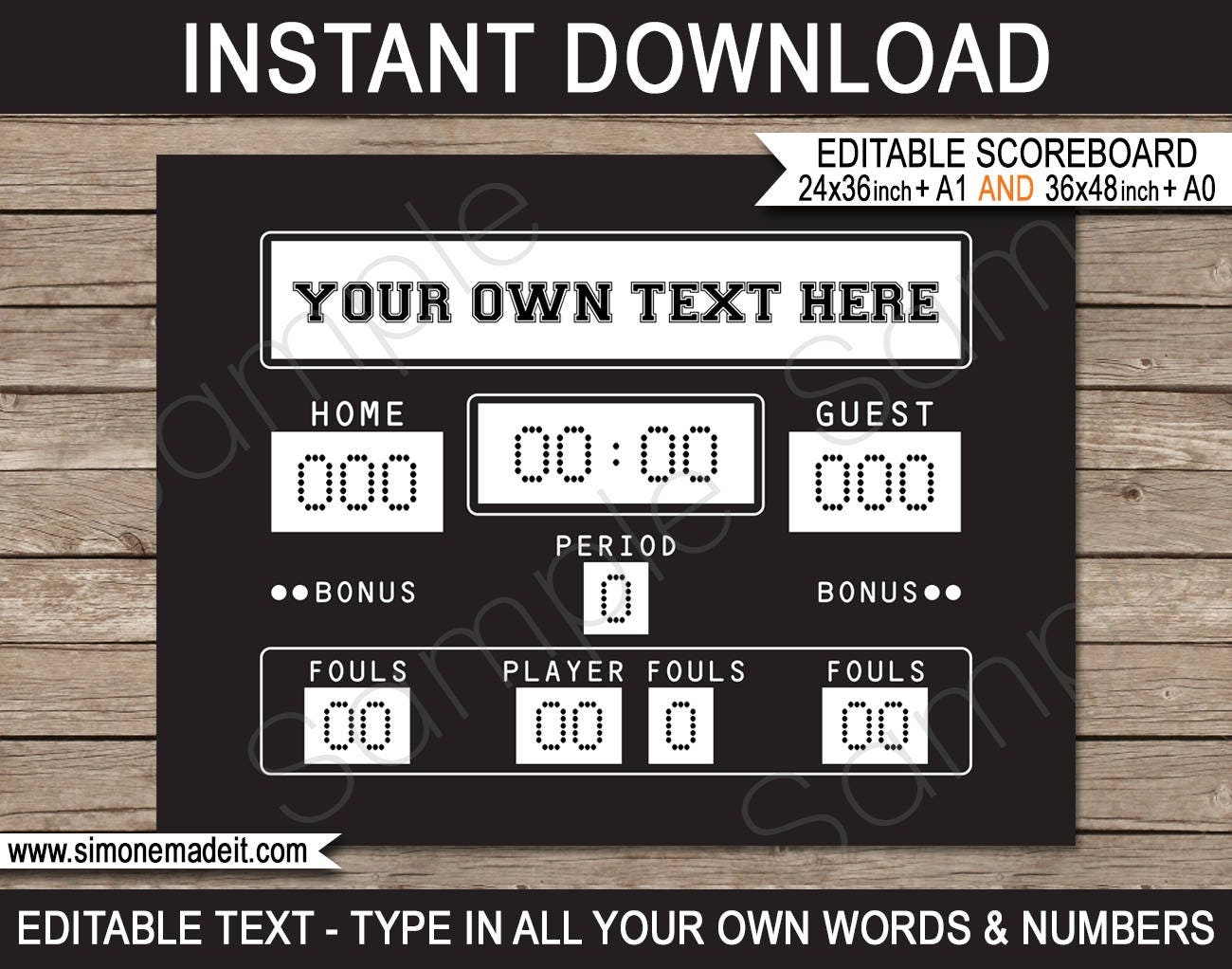 Basketball Party Printable Scoreboard Backdrop Sign INSTANT DOWNLOAD EDITABLE Text And Numbers 2 Sizes 36x48 or A0 24x36 or A1 Etsy