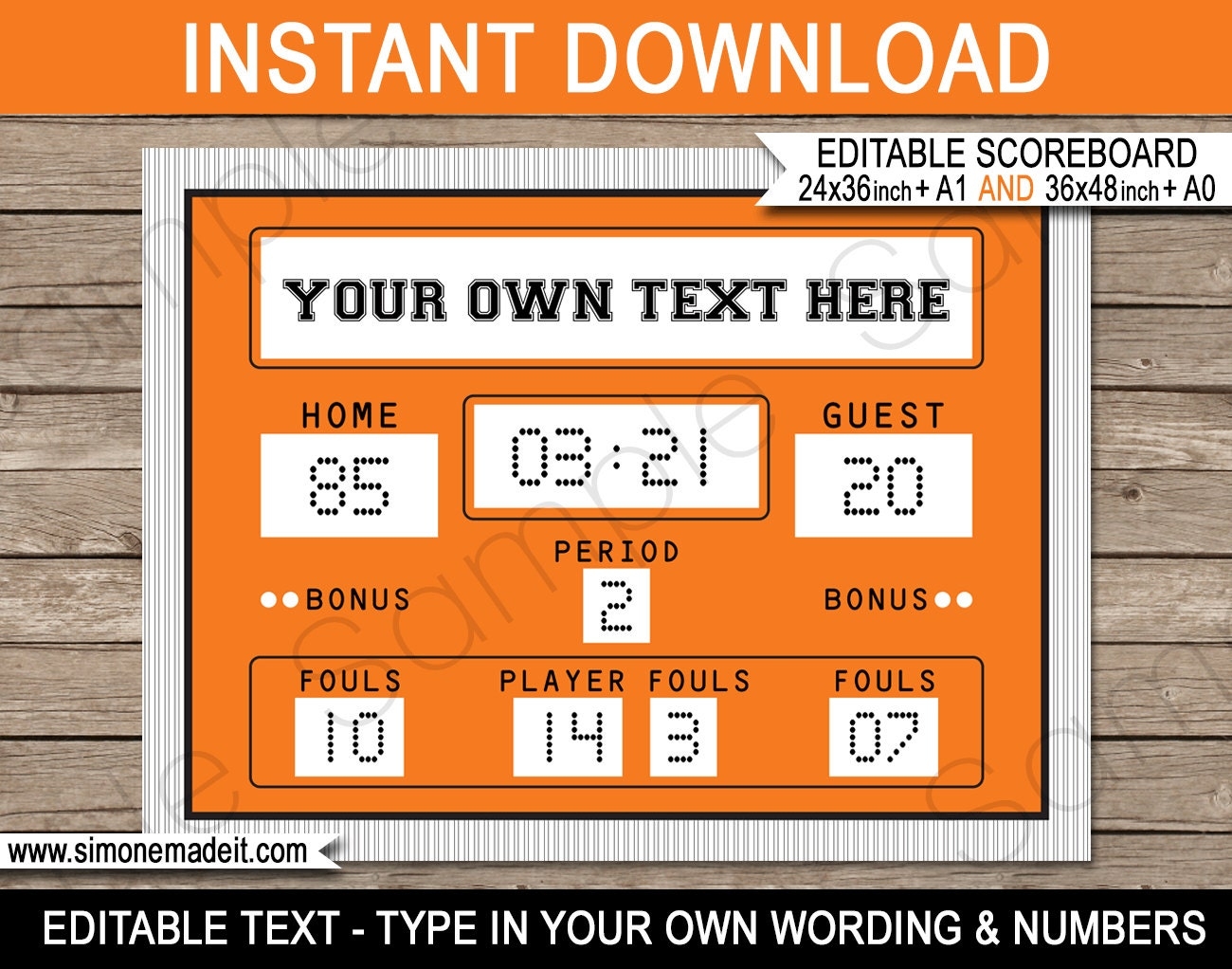 Basketball Scoreboard Printable Backdrop Sign INSTANT DOWNLOAD With EDITABLE Text 2 Sizes 36x48 Inches or A0 24x36 Inches or A1 Etsy Israel