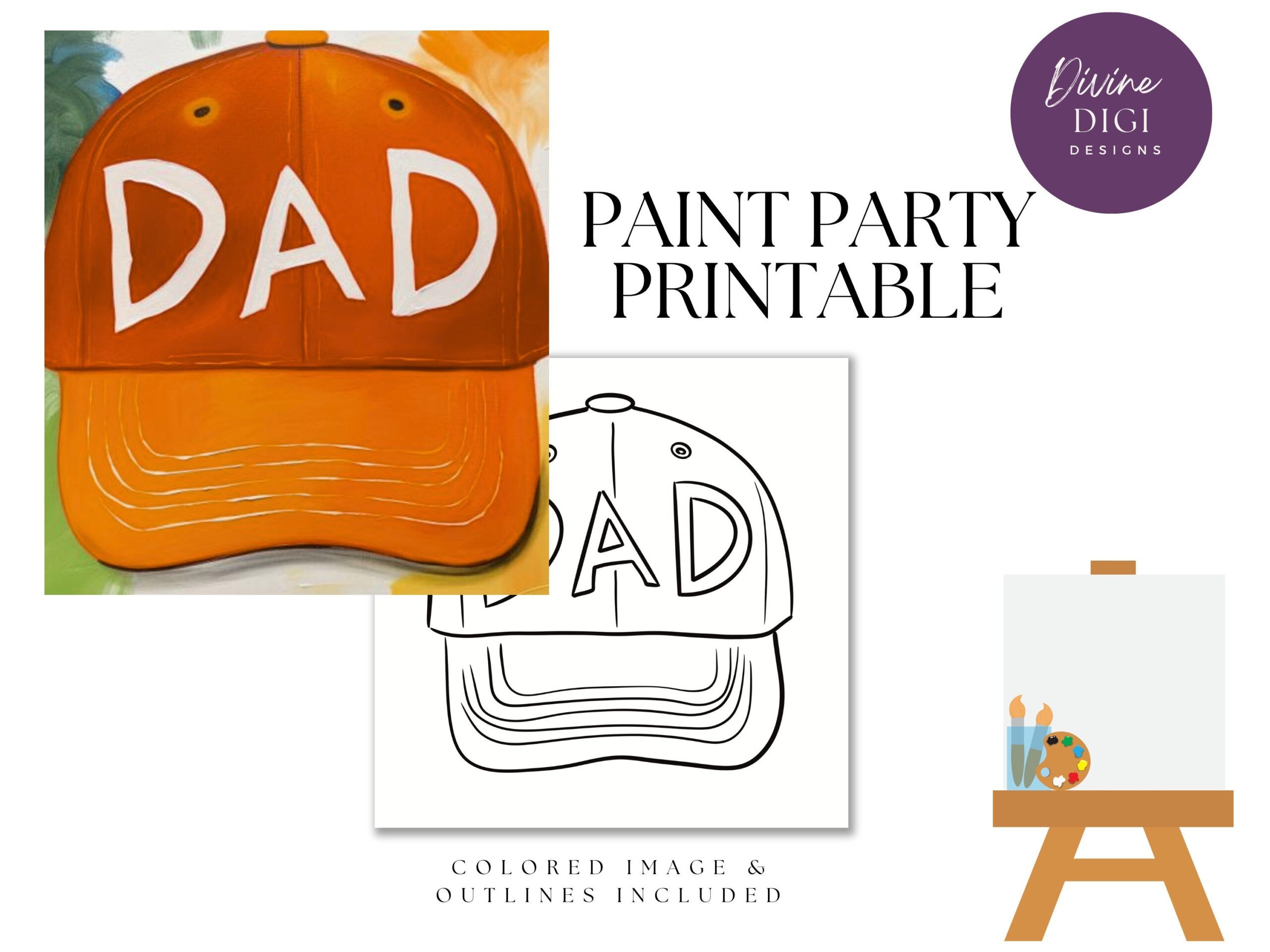 DIY Paint Party Printable Pre drawn Cute Dad Baseball Cap Instant Download Diy Canvas Art Paint Party PNG Digital Download Etsy