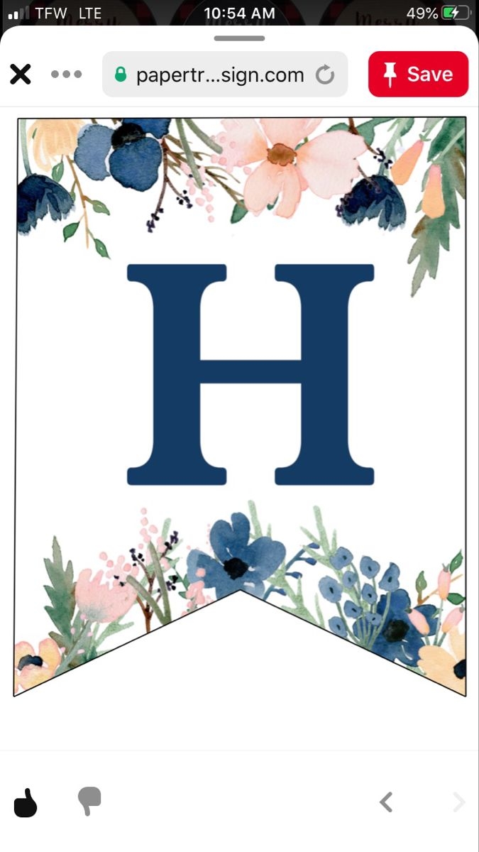 Floral Letter H Printable