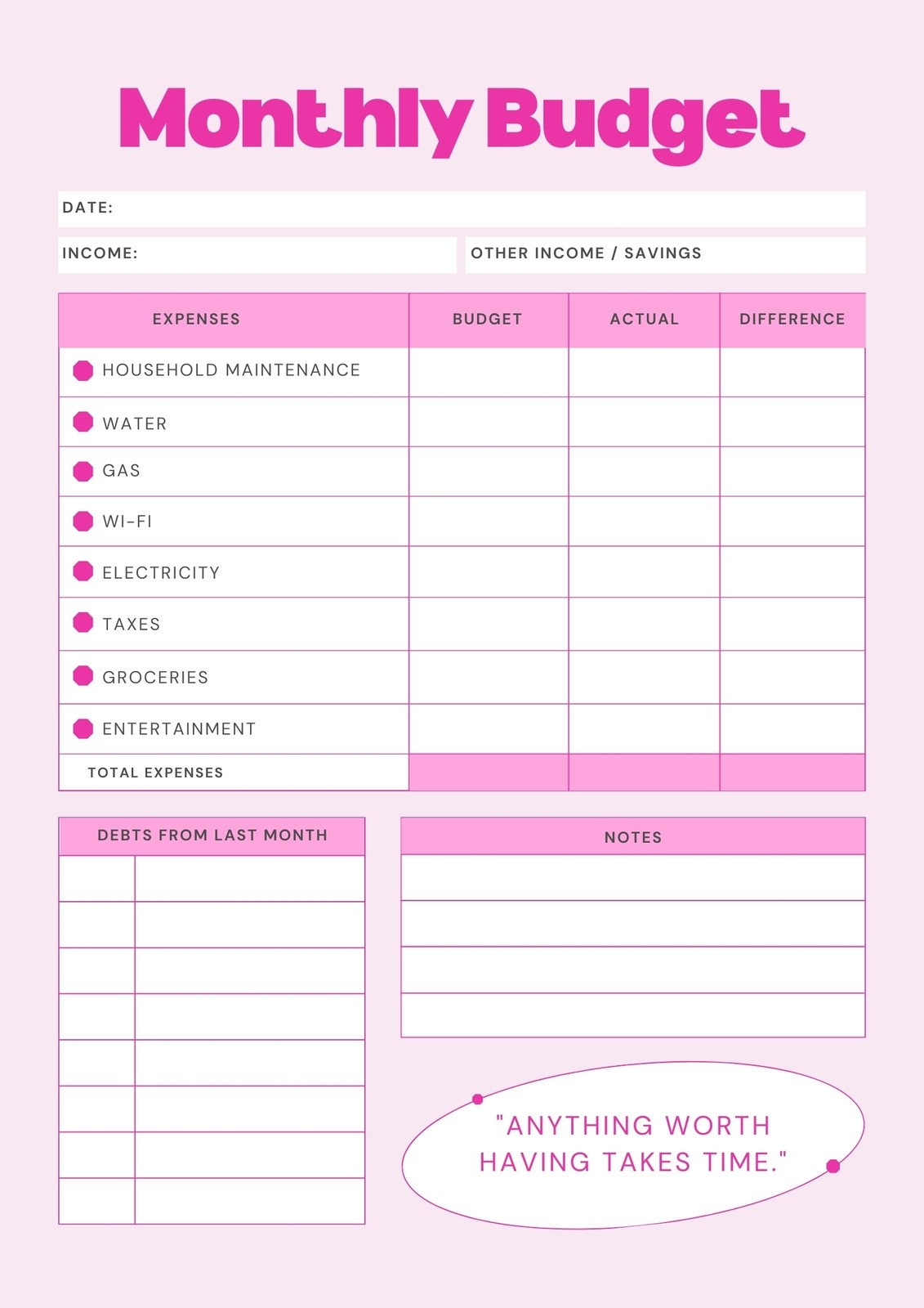 Free Printable Budget Template Monthly