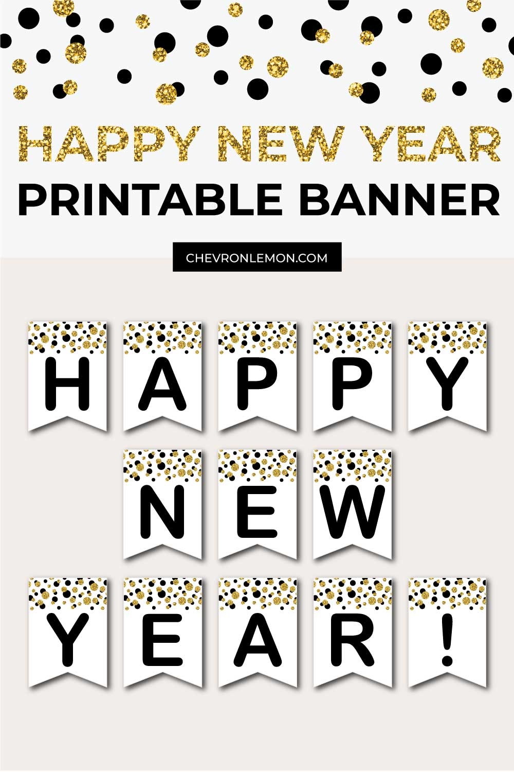 Free Printable Happy New Year Banner black And Golden Confetti Chevron Lemon