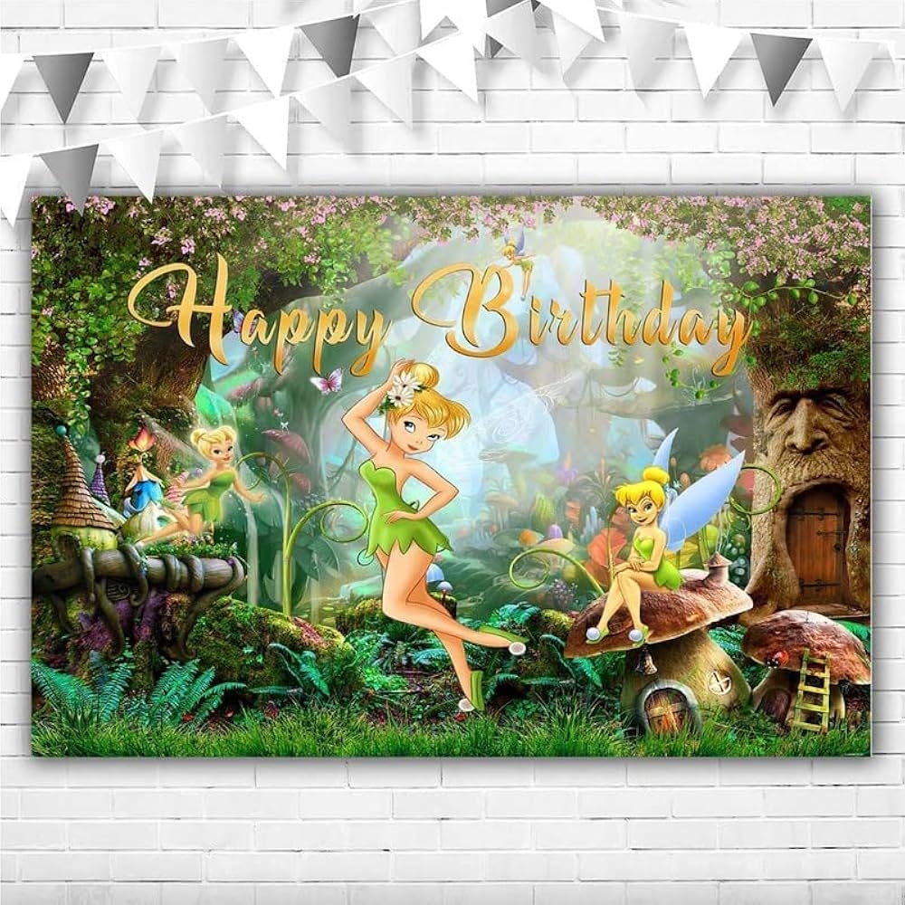HBNES Fairy Tinkerbell Happy Birthday Backdrop 5x3ft Spring Jungle Forest Little Fairy Tinkerbell Background For Girls 1st Birthday Party Cartoon Tinkerbell Baby Shower Banner For Kids Buy Online At Best Price