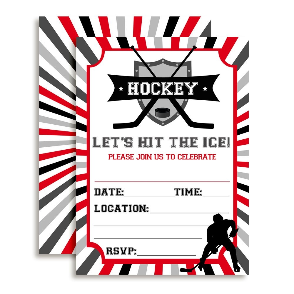 Hockey Birthday Party Invitations For Boys 20 5 x7 Fill In Cards With Twenty EBay