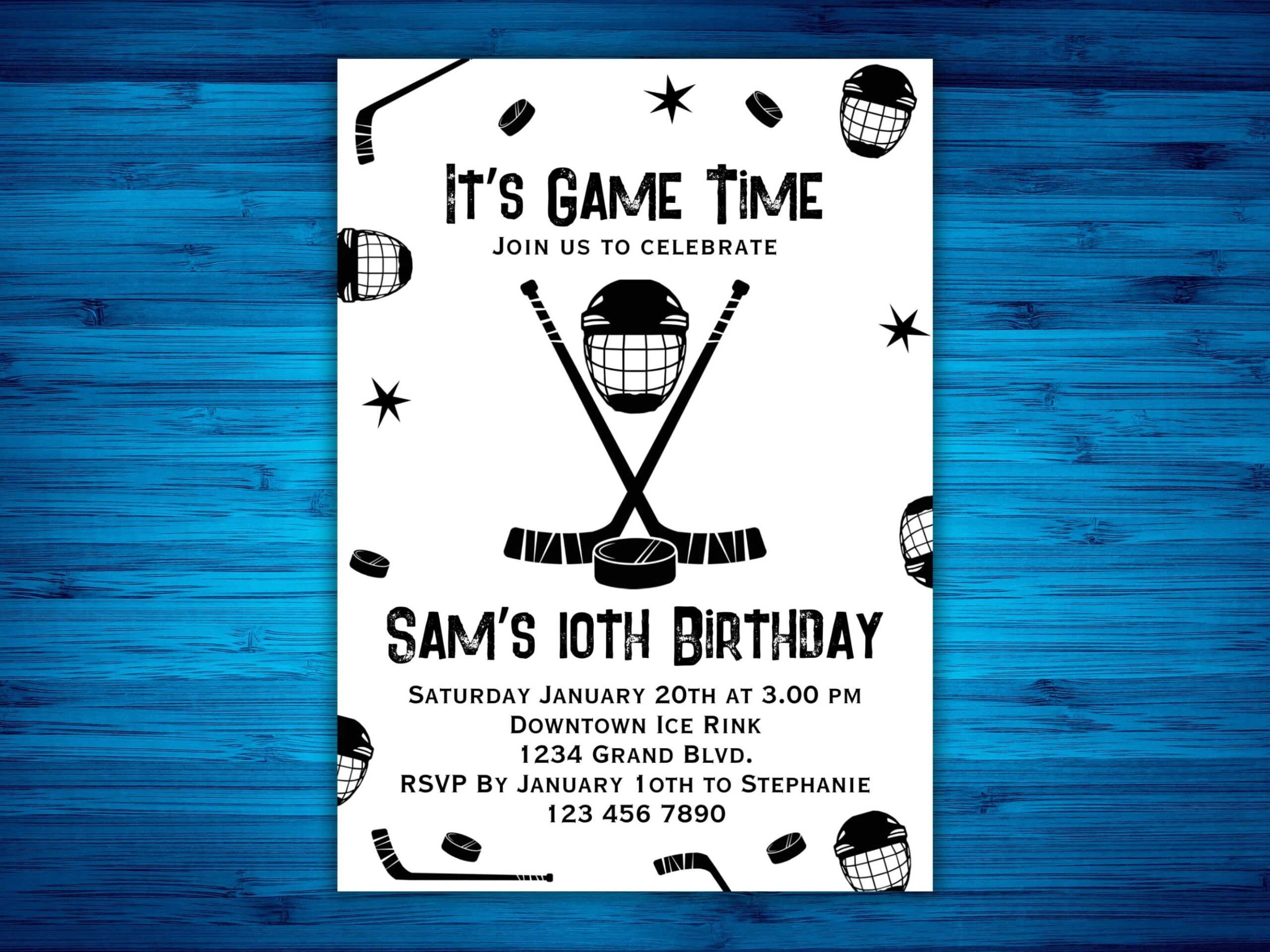 Ice Hockey Birthday Party Invitation Ice skating Invite Canva Template Kids Hockey Bday Party Printable Double Sided Winter Skating Etsy