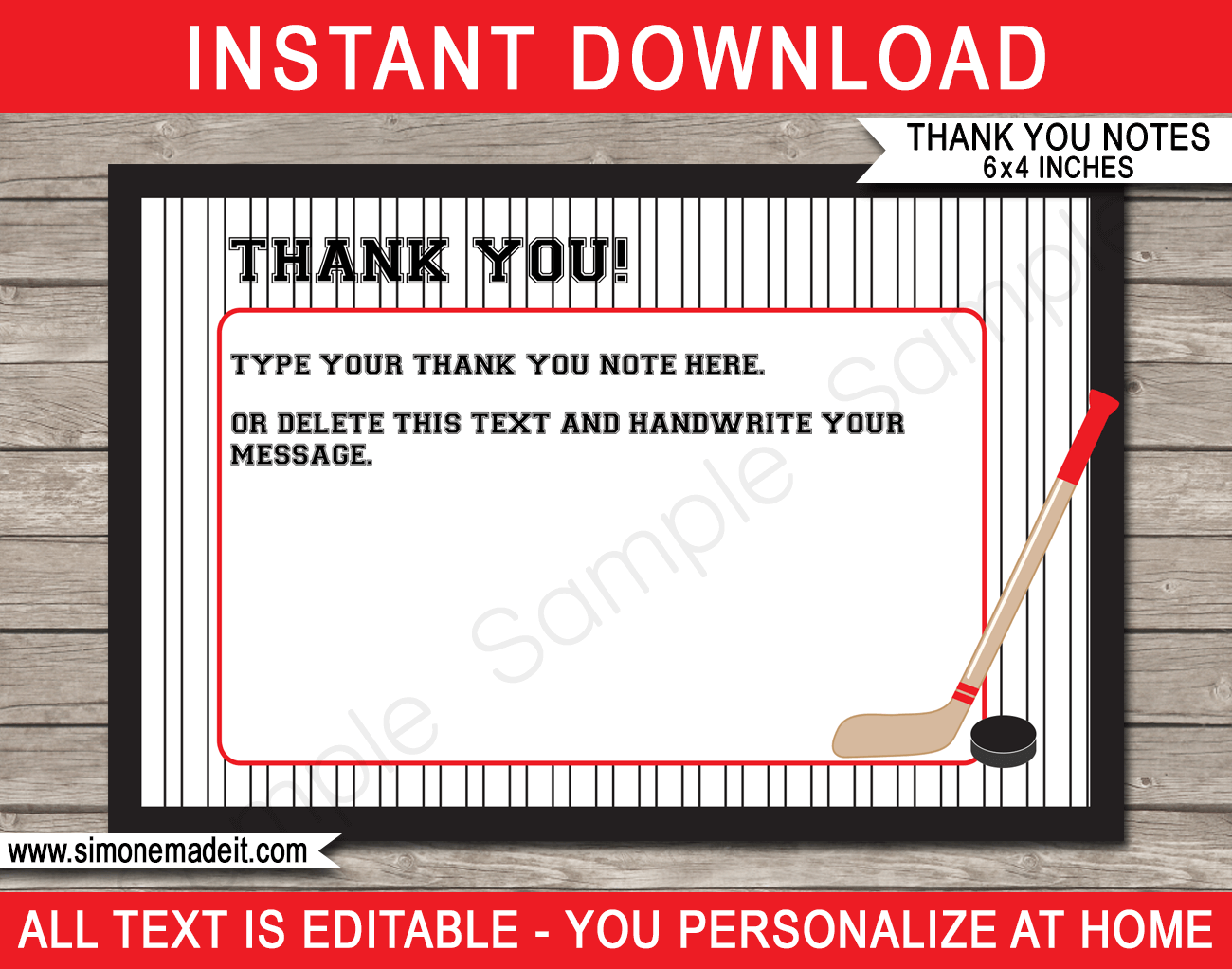 Printable Hockey Party Thank You Cards Template Hockey Birthday