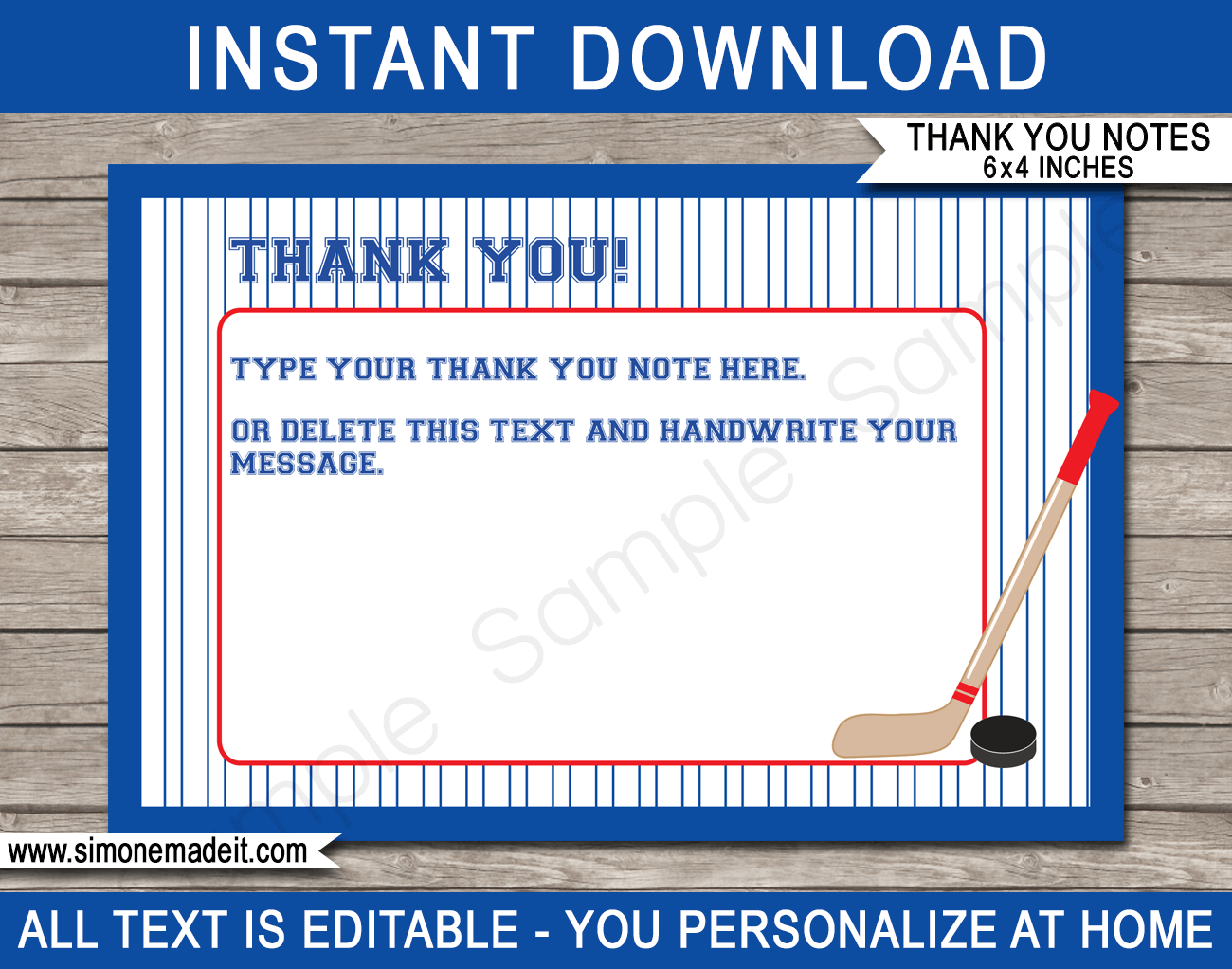 Printable Hockey Thank You Cards Template Hockey Birthday Party