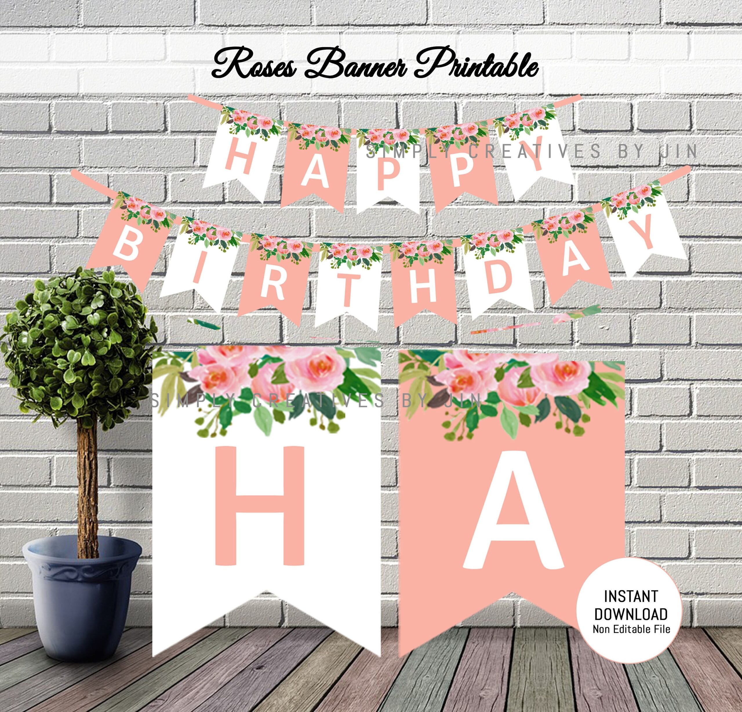 Happy Birthday Floral Banner Printable
