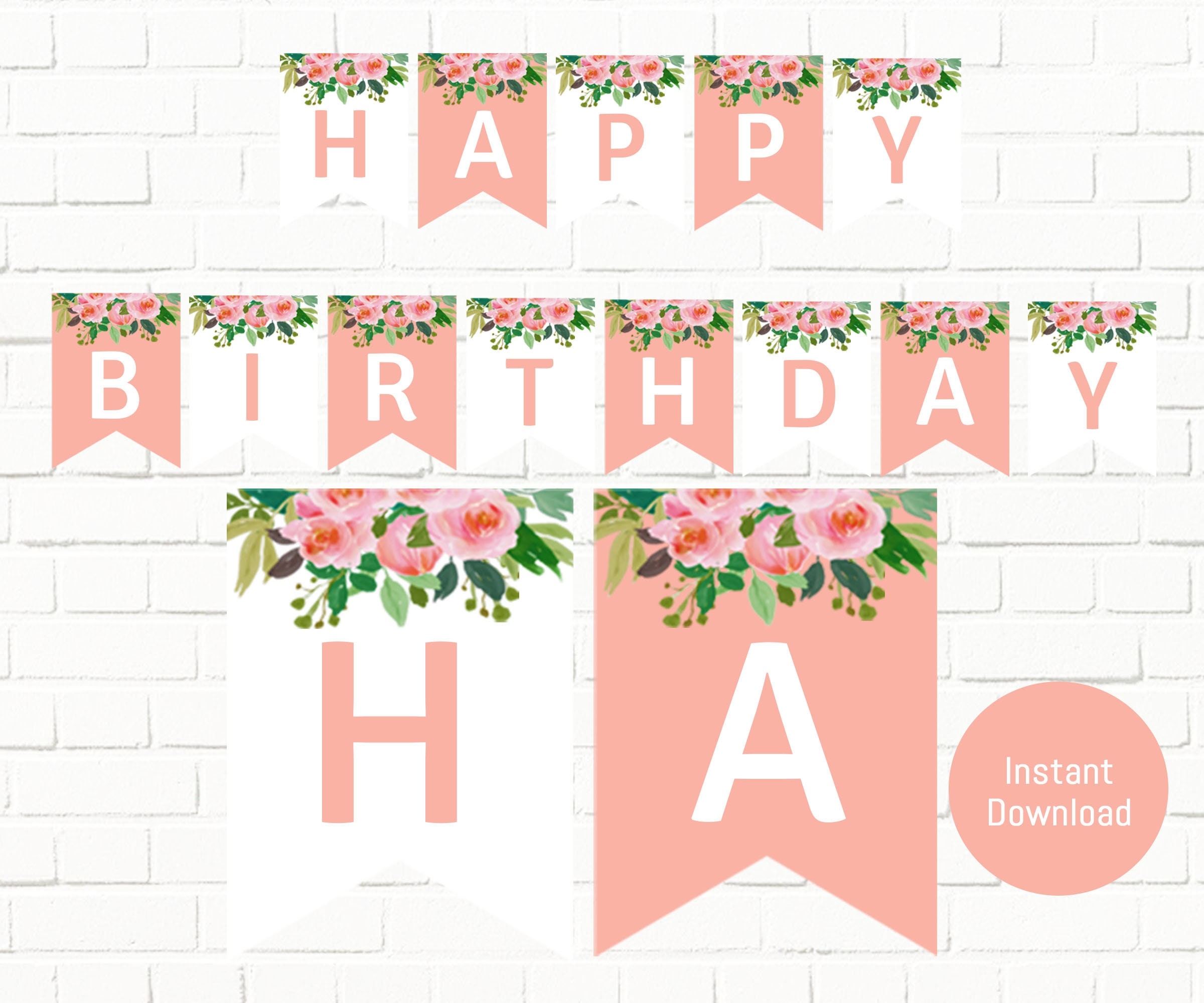 Roses Happy Birthday Printable Banner Happy Birthday Banner Instant Download Roses Birthday Banner Printable Etsy