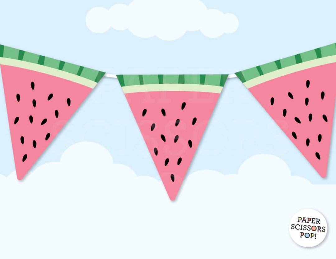 Watermelon Banner Tropical Fruit Decor Tropical Party Birthday Banner Printable Watermelon Bunting Pink Wedding Banner Wedding Garland Etsy