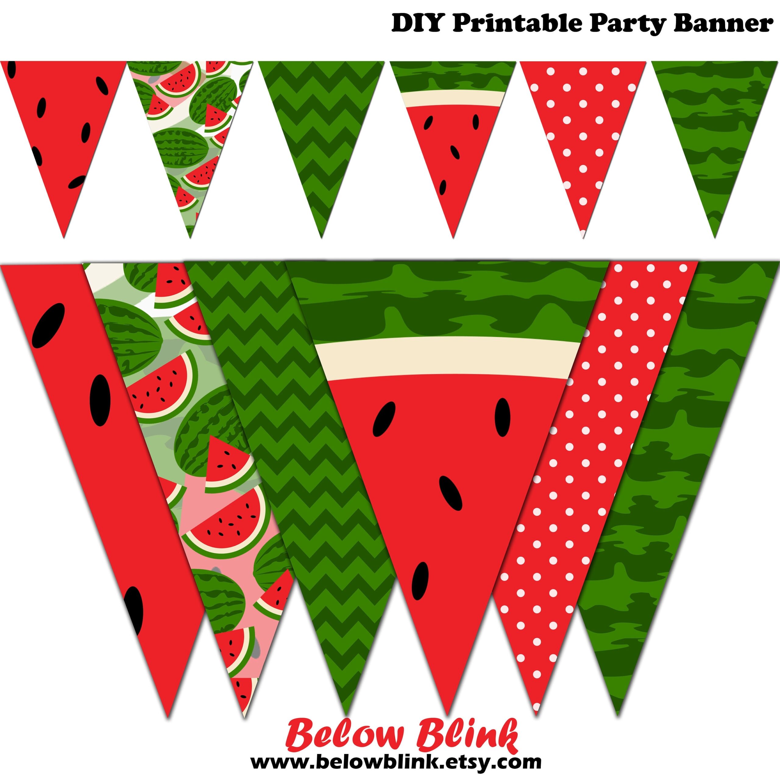 Watermelon Banner Watermelon Printable Banner Summer Party Pennant Banner Birthday Photography Instant Download DP494 Etsy Hong Kong