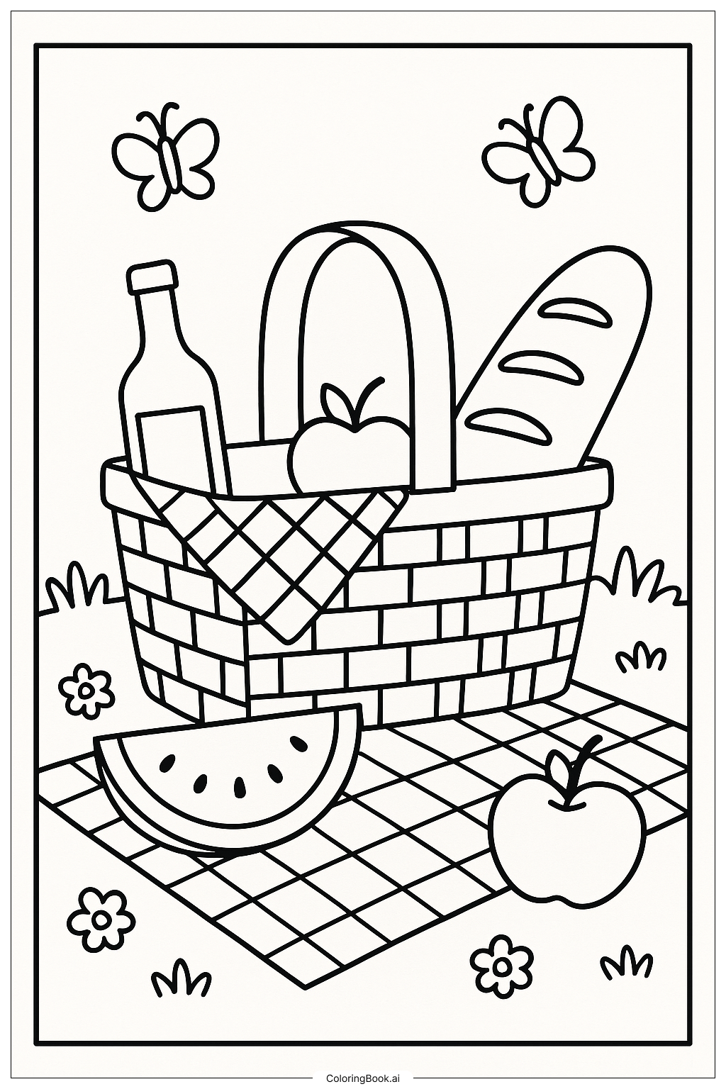 A Preppy Picnic Basket Scene Coloring Page Free PDF PNG Printable A Preppy Picnic Basket Scene Coloring Page Free PDF PNG Printable