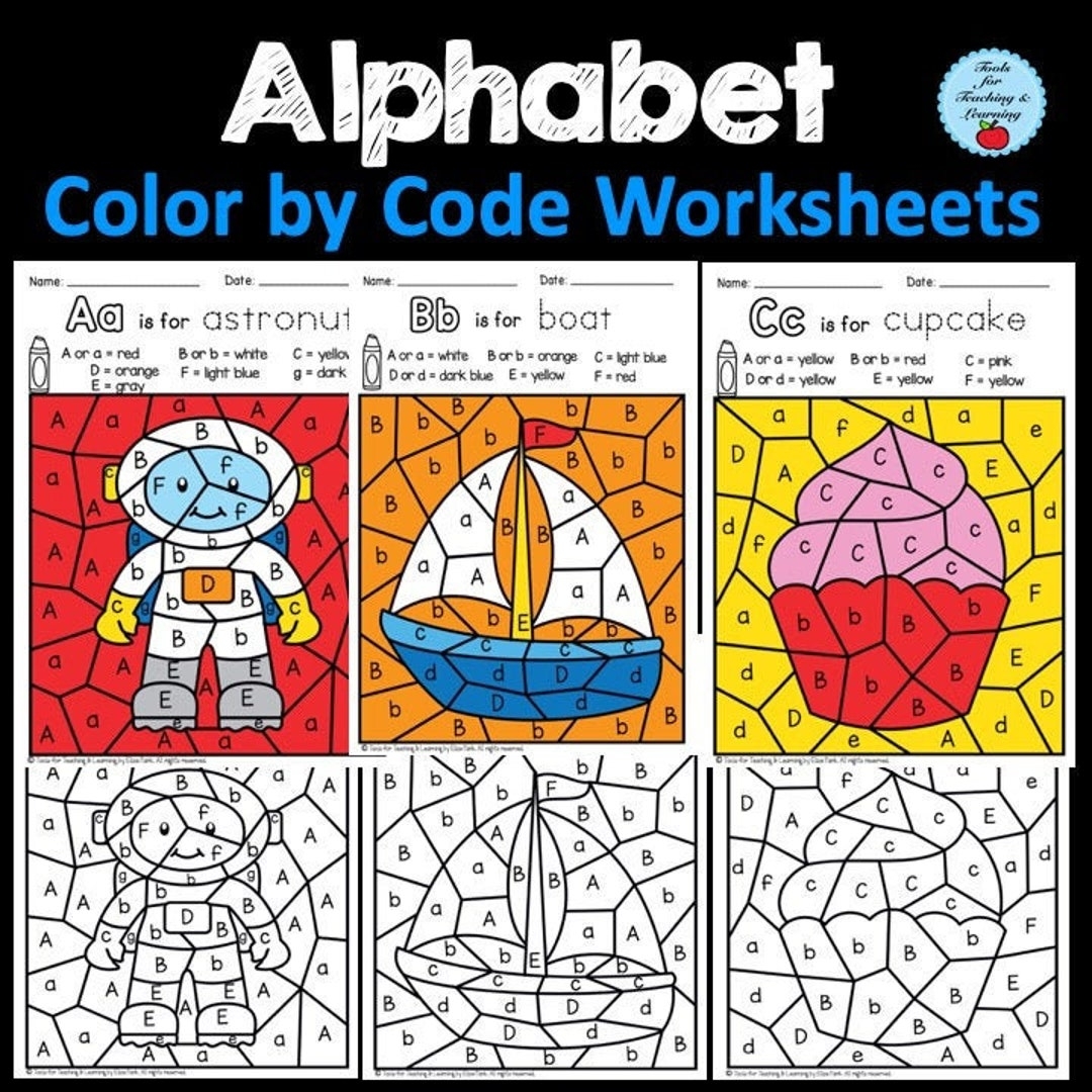 Alphabet Color By Code Worksheets Etsy Alphabet Color By Code Worksheets Etsy