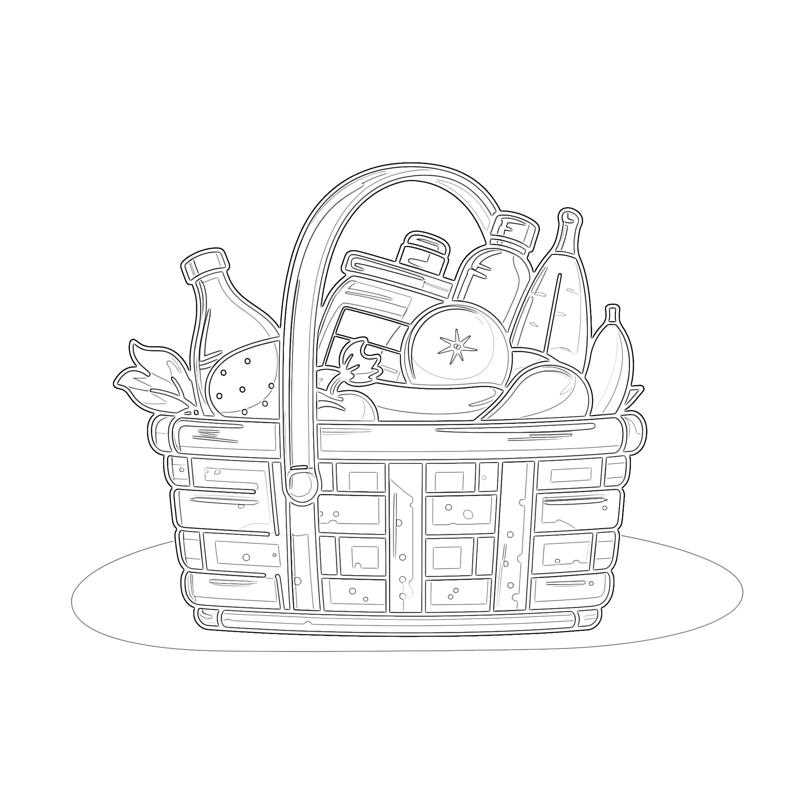 Basket With Picnic Elements Coloring Page Coloring Pages Mimi Panda
