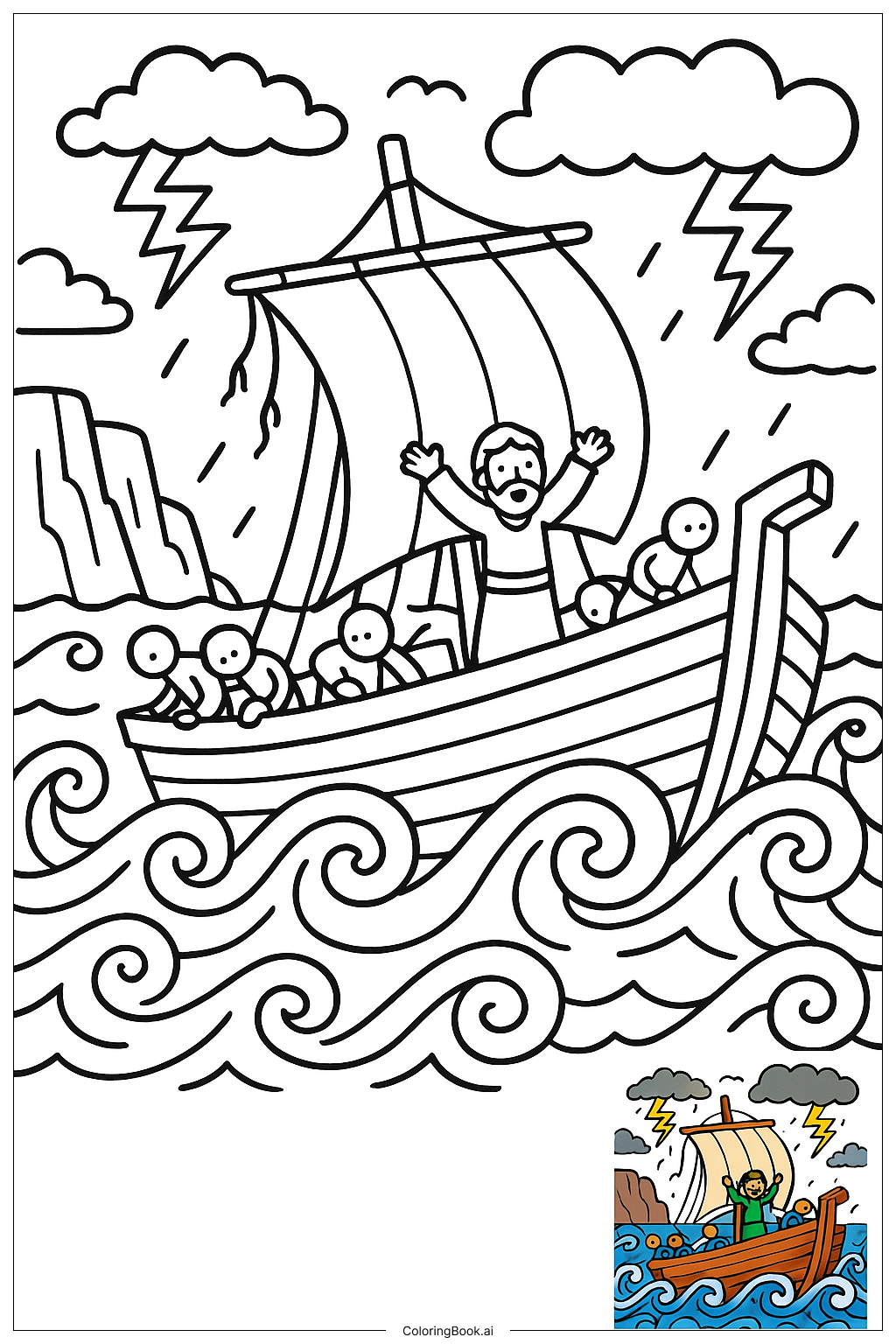 Bible Paul s Ship In Storm Coloring Page Free PDF PNG Printable 