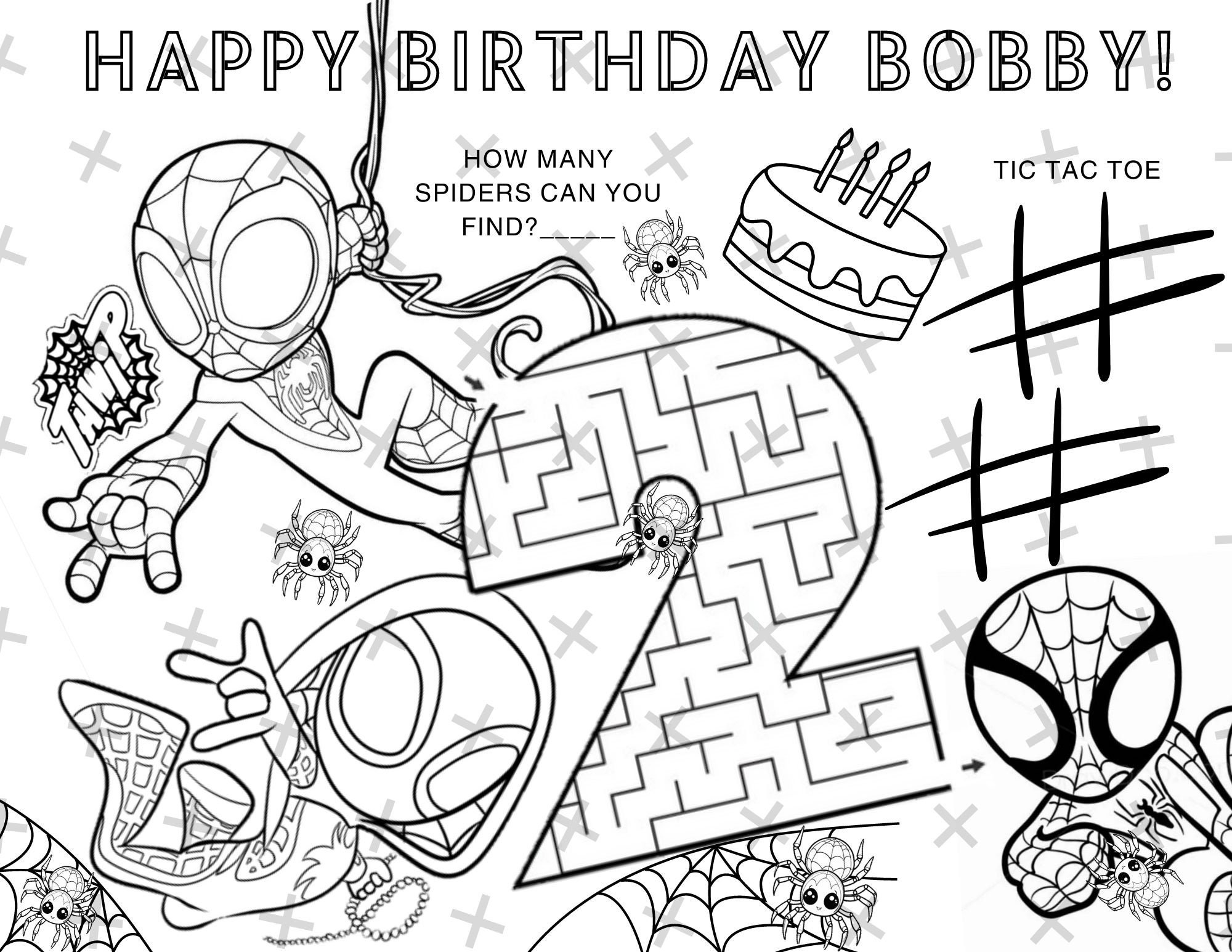 Birthday Coloring Page Personalized Spidey And Friends Spiderman Party Etsy