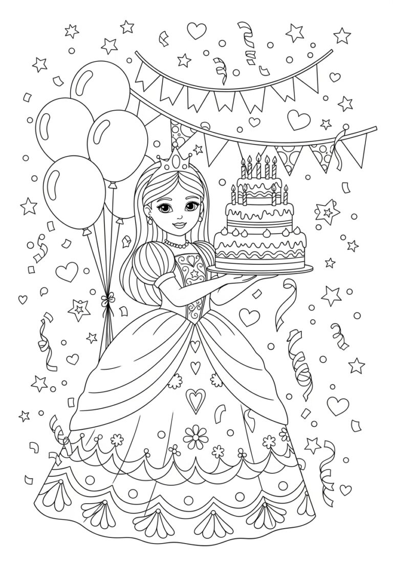 Birthday Princess Coloring Page For Kids