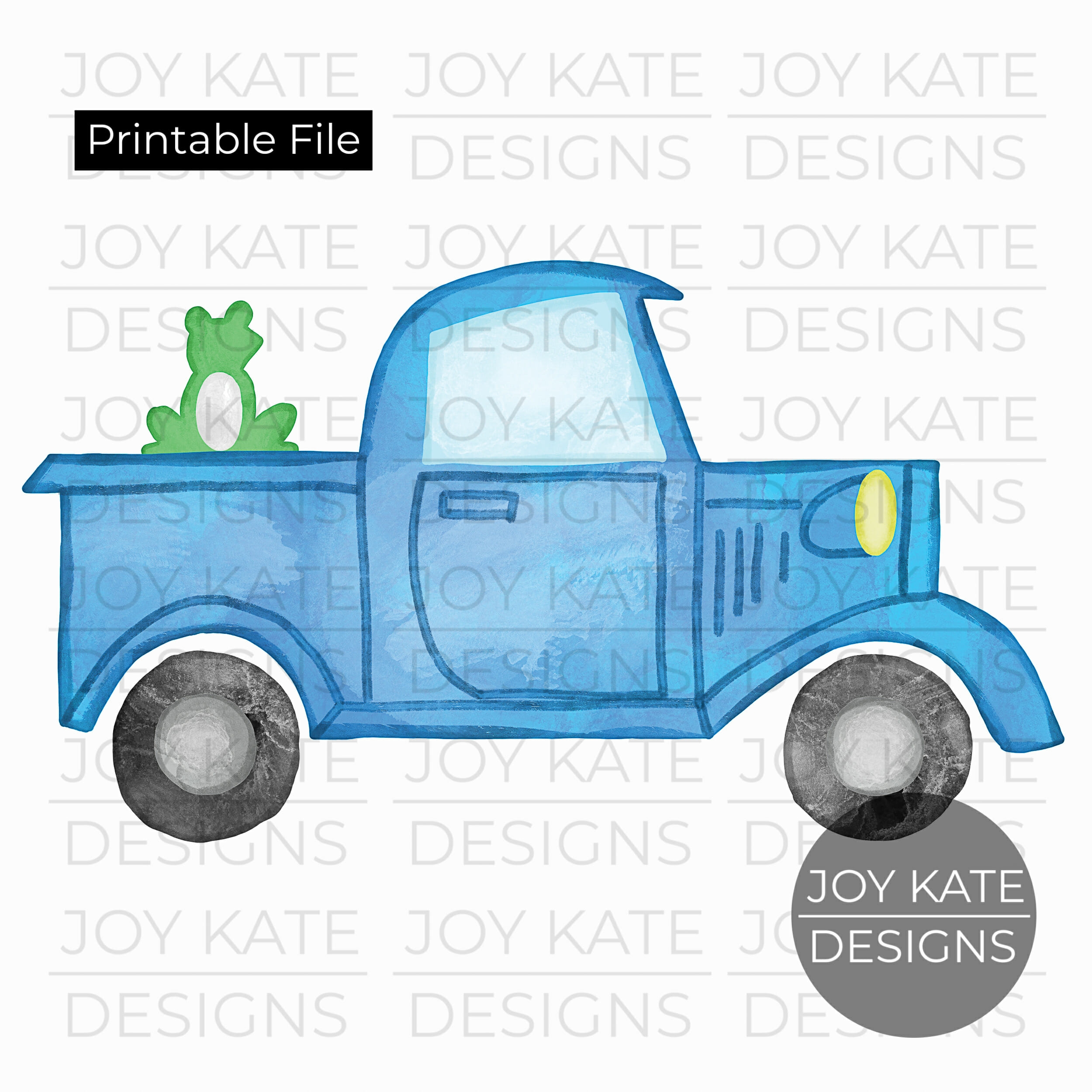 Blue Truck With Frog Watercolor Printable PNG Joy Kate Designs Blue Truck With Frog Watercolor Printable PNG Joy Kate Designs