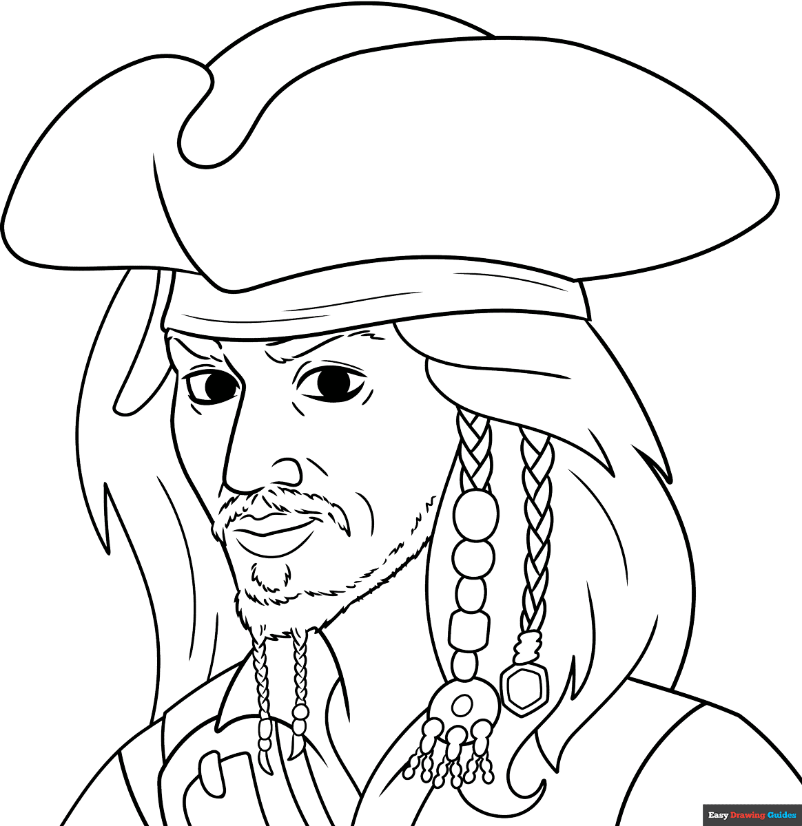 Captain Jack Sparrow Coloring Page Easy Drawing Guides
