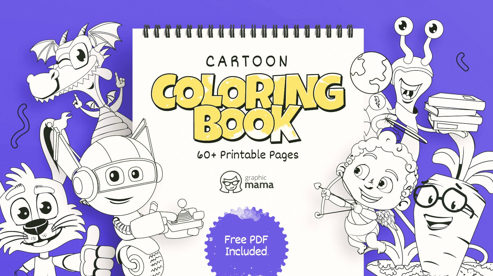 Cartoon Coloring Book 60 Free Printable Pages PDF By GraphicMama Cartoon Coloring Book 60 Free Printable Pages PDF By GraphicMama