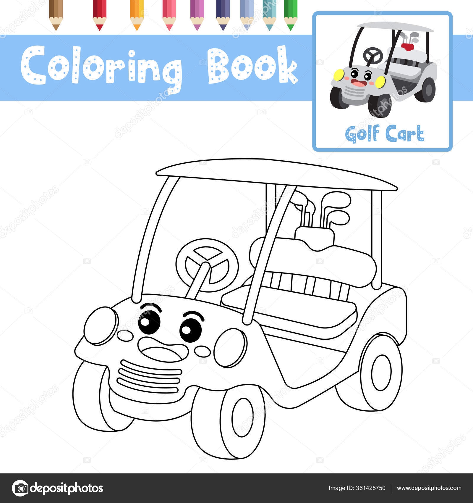 Coloring Page Cute Golf Cart Cartoon Character Perspective View Transportations Stock Vector By natchapohn 361425750 Coloring Page Cute Golf Cart Cartoon Character Perspective View Transportations Stock Vector By natchapohn 361425750