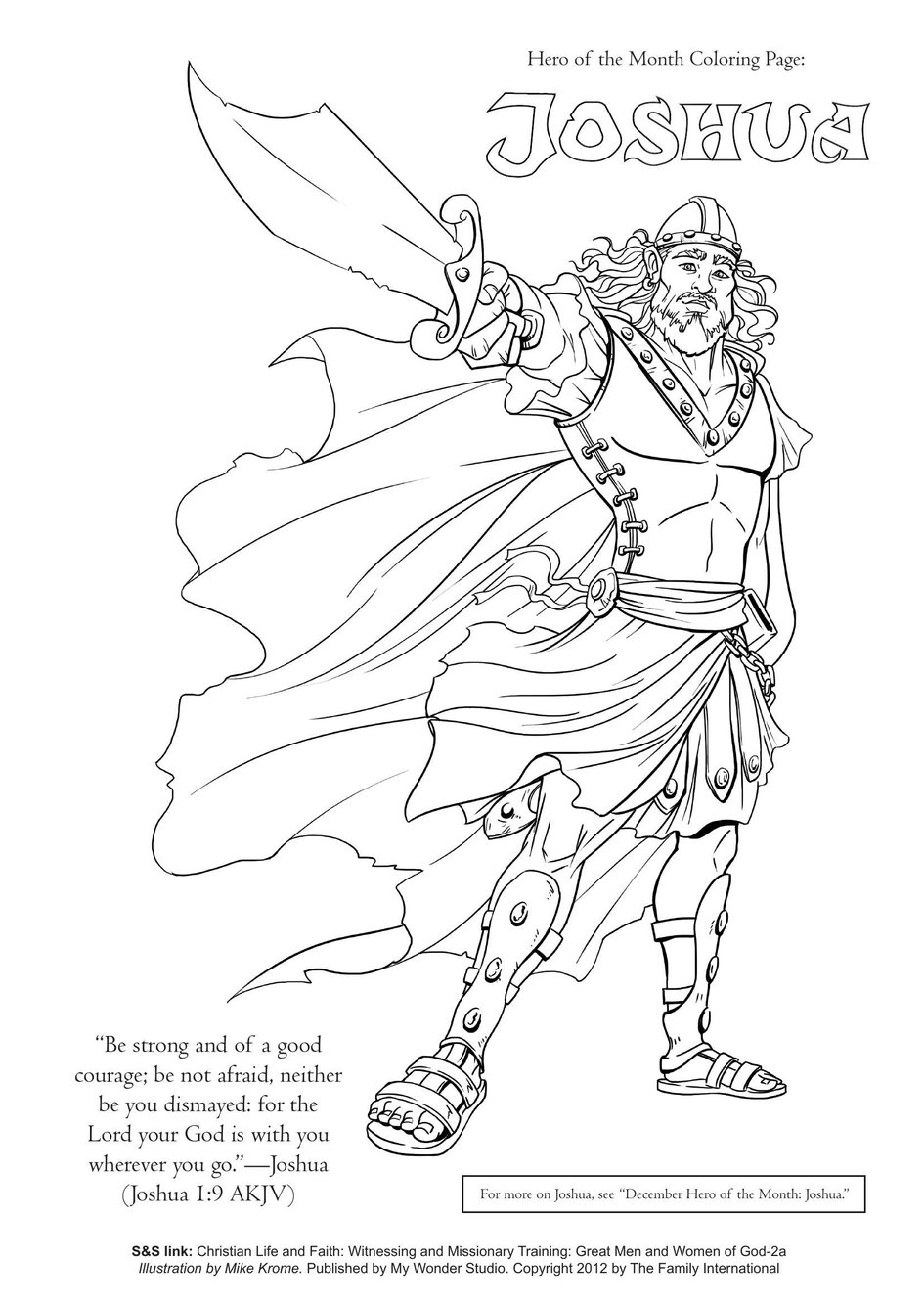 Coloring Page Hero Of The Month Joshua My Wonder Studio