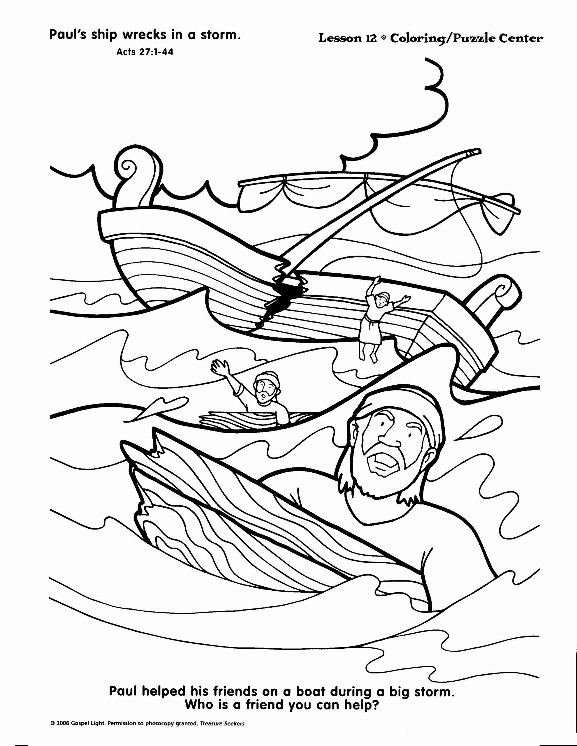 paul and the shipwreck coloring page