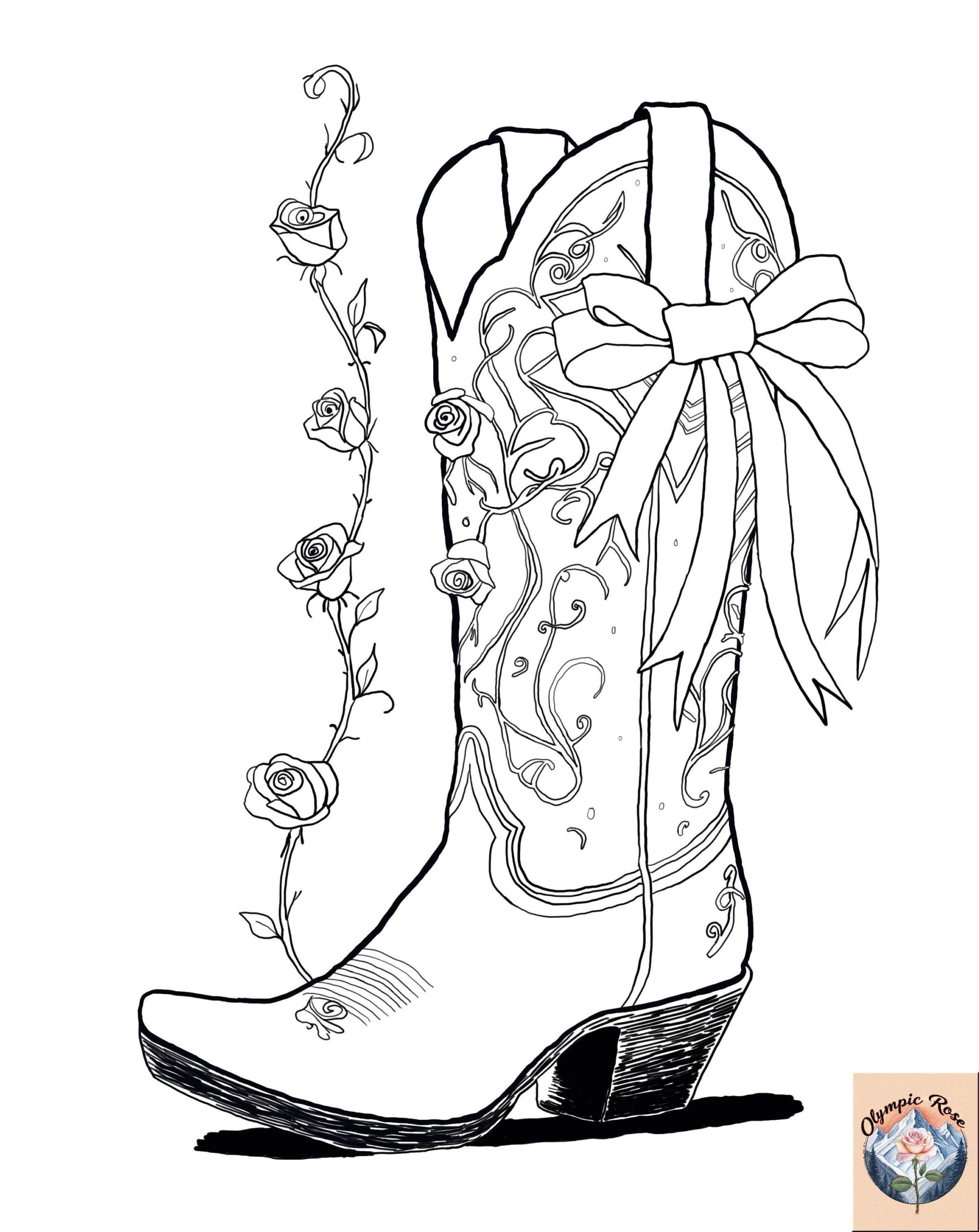 Cowgirl Boot Coloring Page Country Western Boots Design Decorated Cowgirl Boot Printable Digital Western Art Country Western Attire Art Etsy