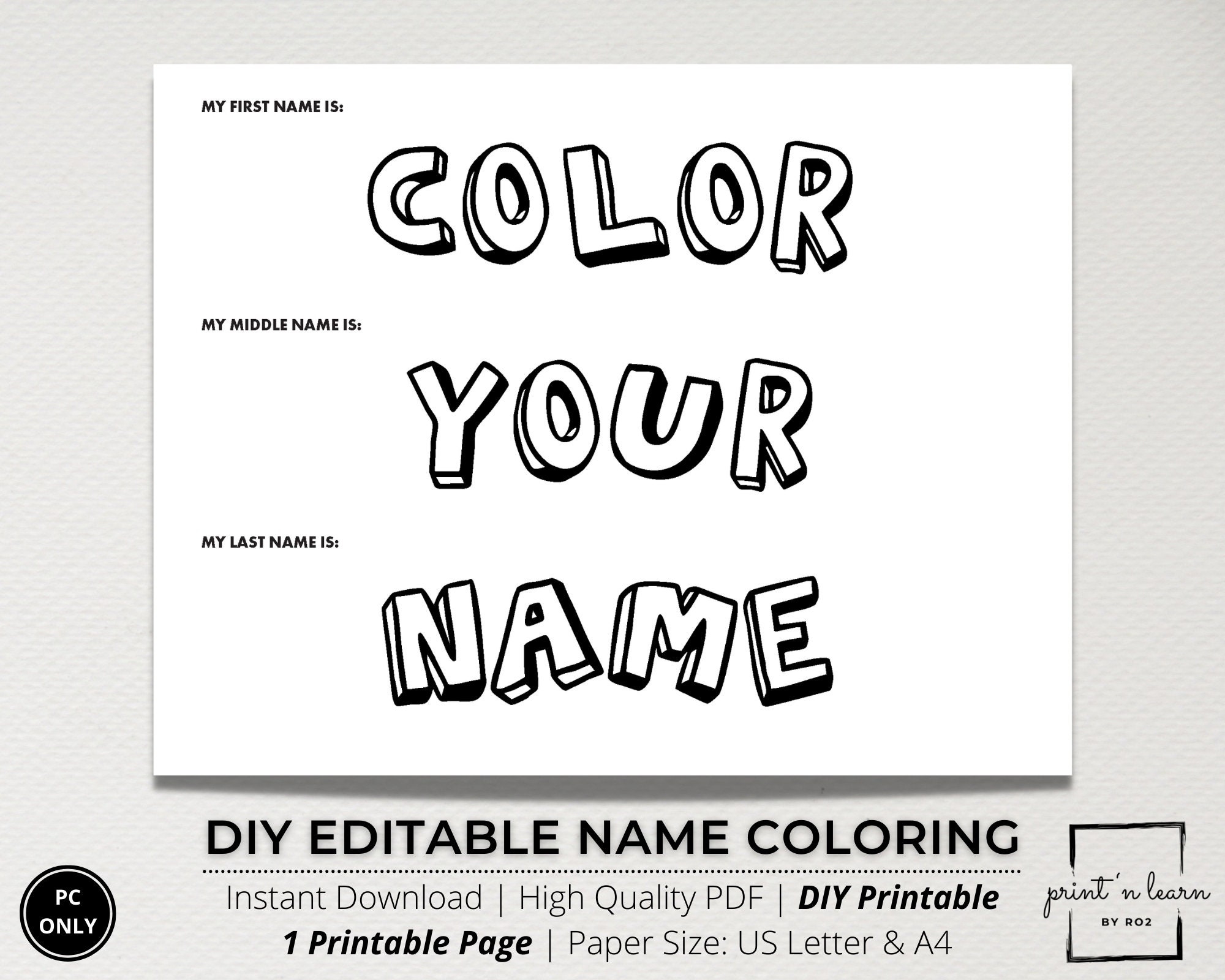 Custom Name Coloring Sheet Handwriting Practice Name Writing Name Worksheet Editable Name Coloring Name Trace Worksheet Printable DIY Etsy