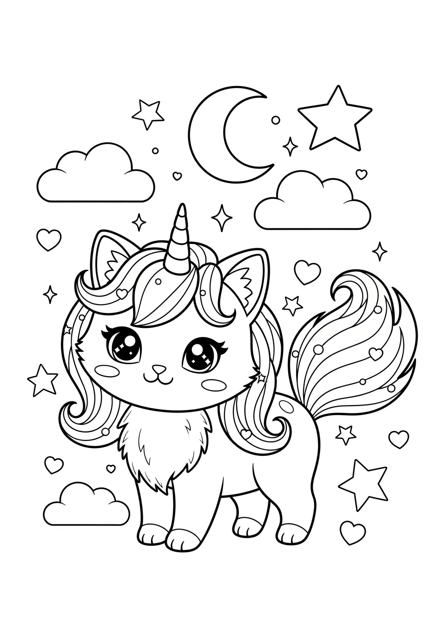 Cute Unicorn Cat Coloring Page To Print And Color Cute Unicorn Cat Coloring Page To Print And Color