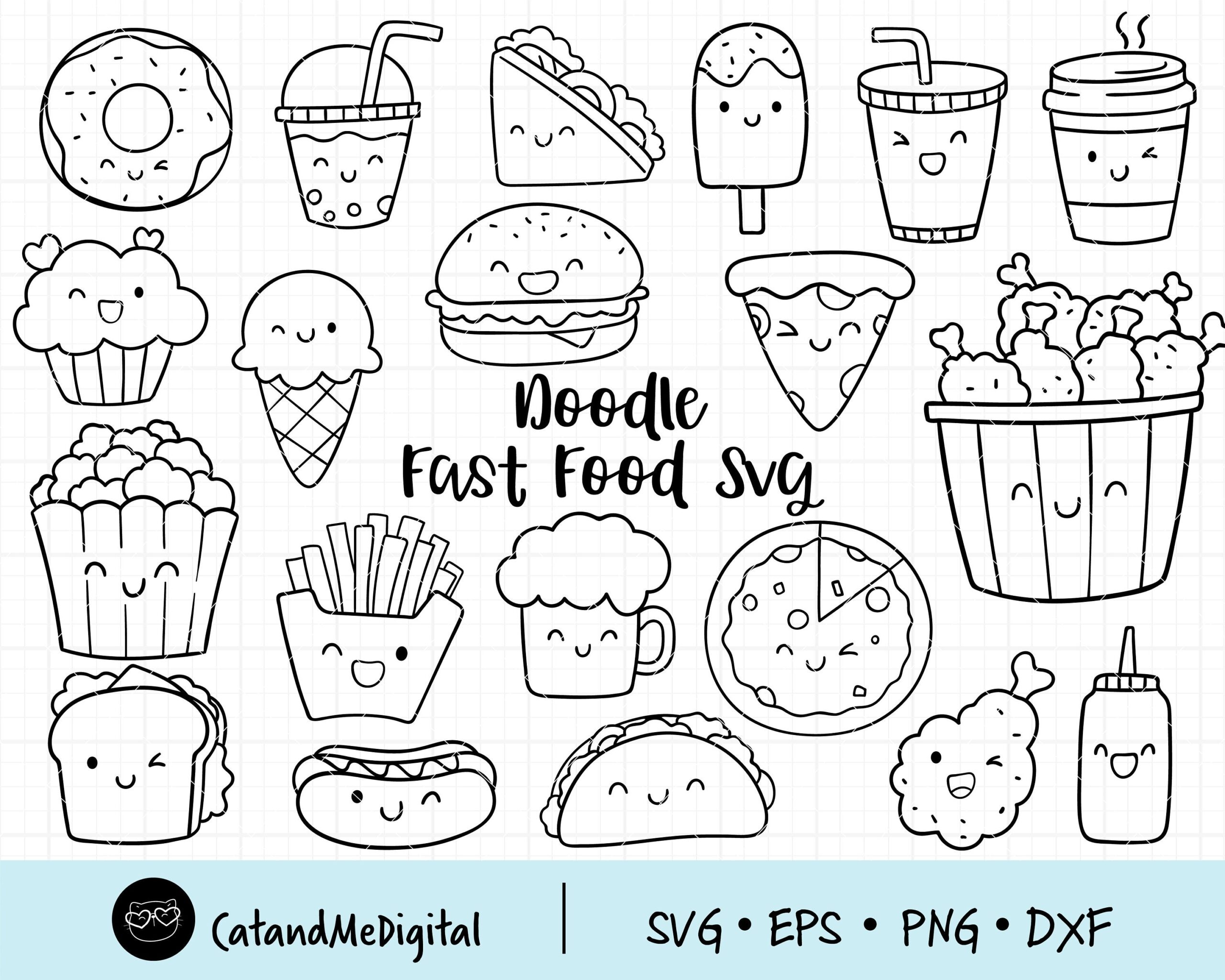 Doodle Fast Food Svg Food Svg Junk Food Svg Party Food Svg Friendship Clipart Hot Dog Ice Cream Fries Hamburger Taco Cookie Coloring Svg Etsy