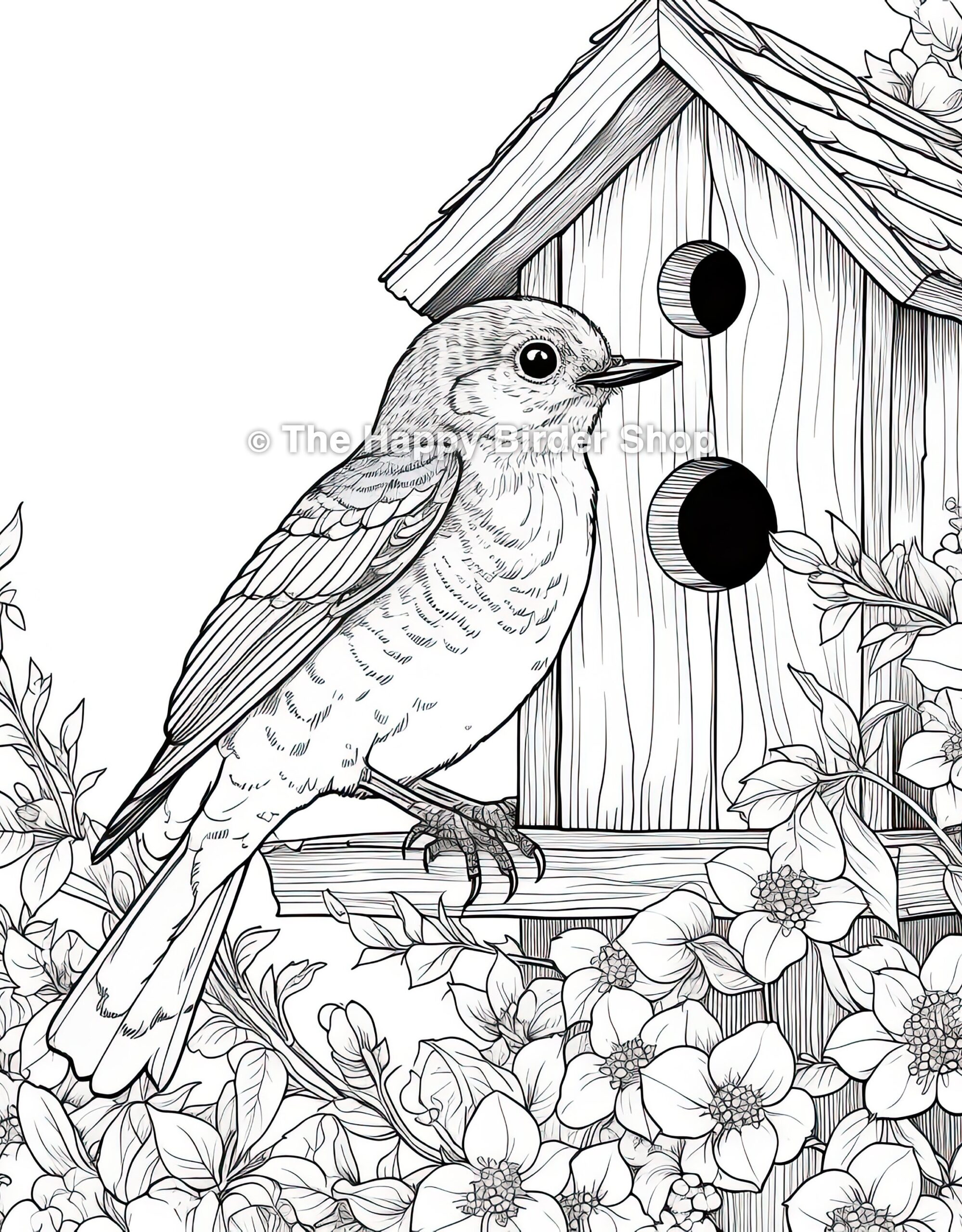 Eastern Bluebird Coloring Book Page Printable JPG Instant Download Adult Coloring I Bird Illustration Nature Art Stress Relief Etsy