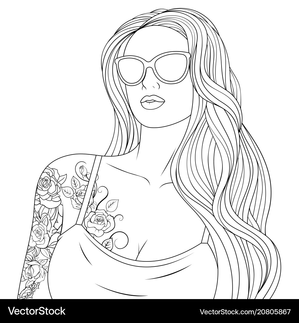 Elegant Girl Portrait Coloring Page Royalty Free Vector VectorStock
