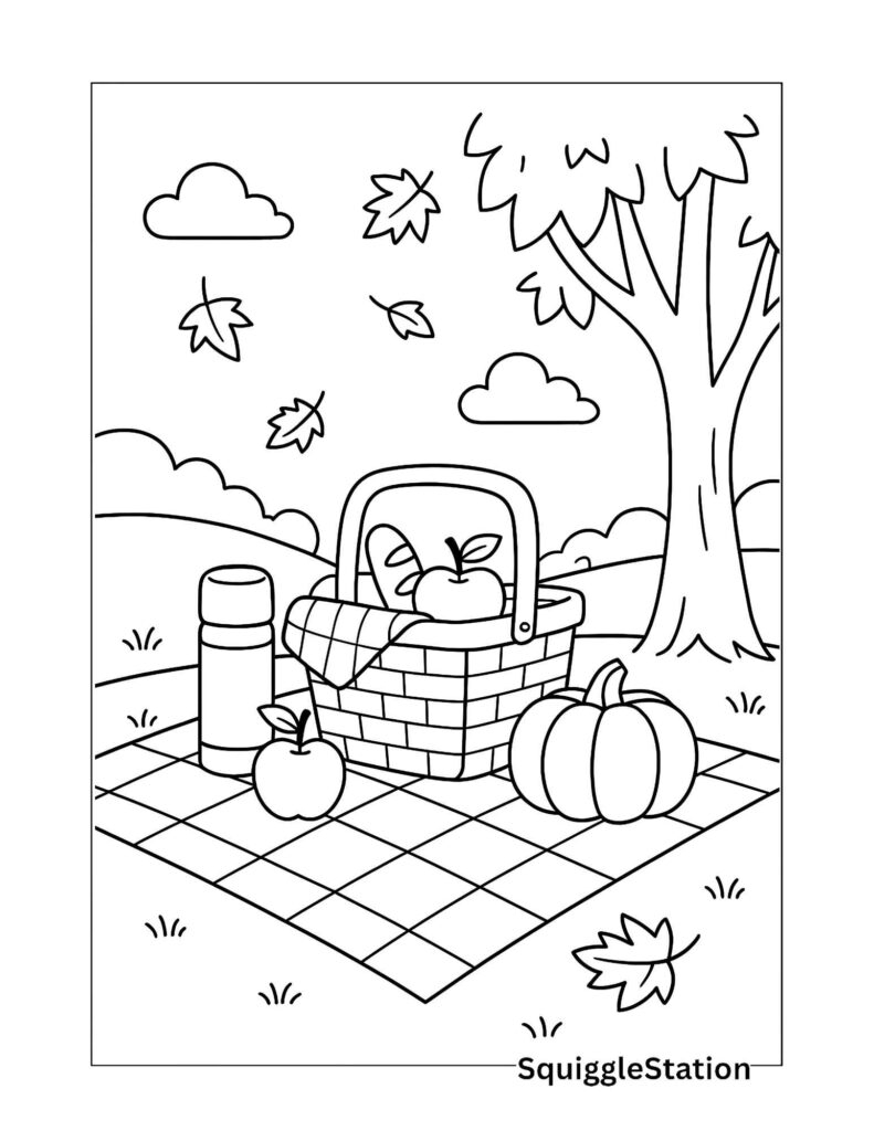 Fall Picnic Coloring Page Free Printable PDF Squigglestation Fall Picnic Coloring Page Free Printable PDF Squigglestation