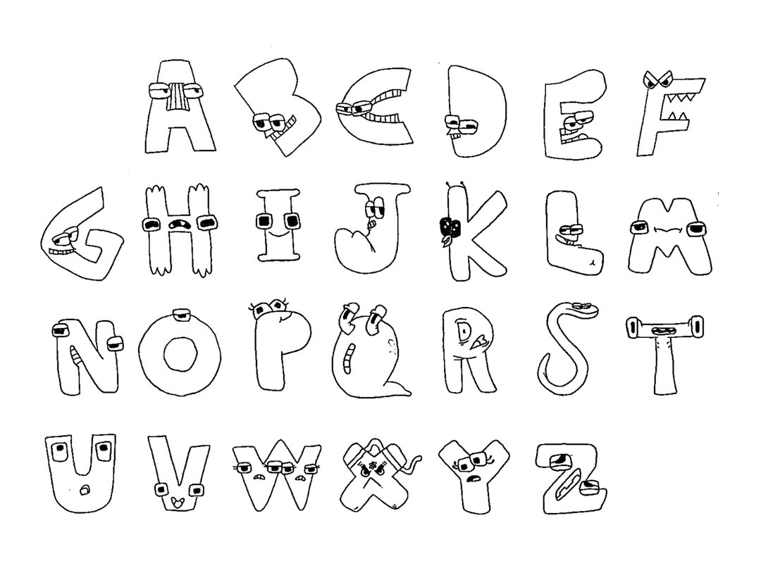 Fun Hand Drawn Alphabet Lore Children s Youtube Show Coloring Page Black And White Printable Art Etsy