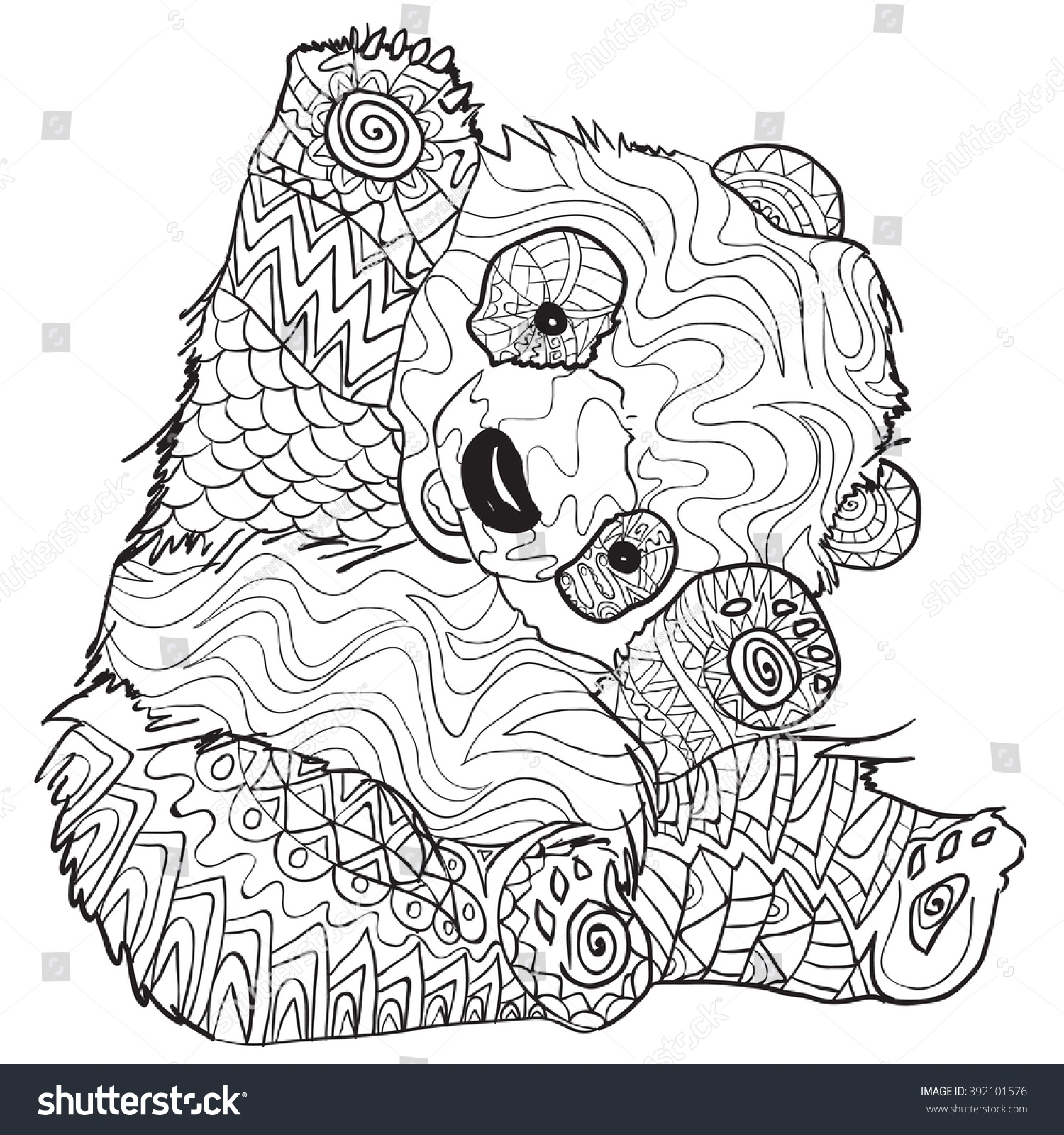 Hand Drawn Coloring Pages Panda Illustration Stock Vector Royalty Free 392101576 Shutterstock