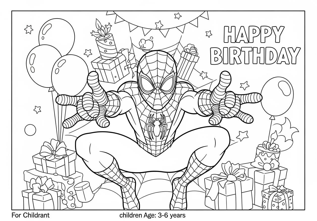 Happy Birthday Spiderman Coloring Page Free Printable