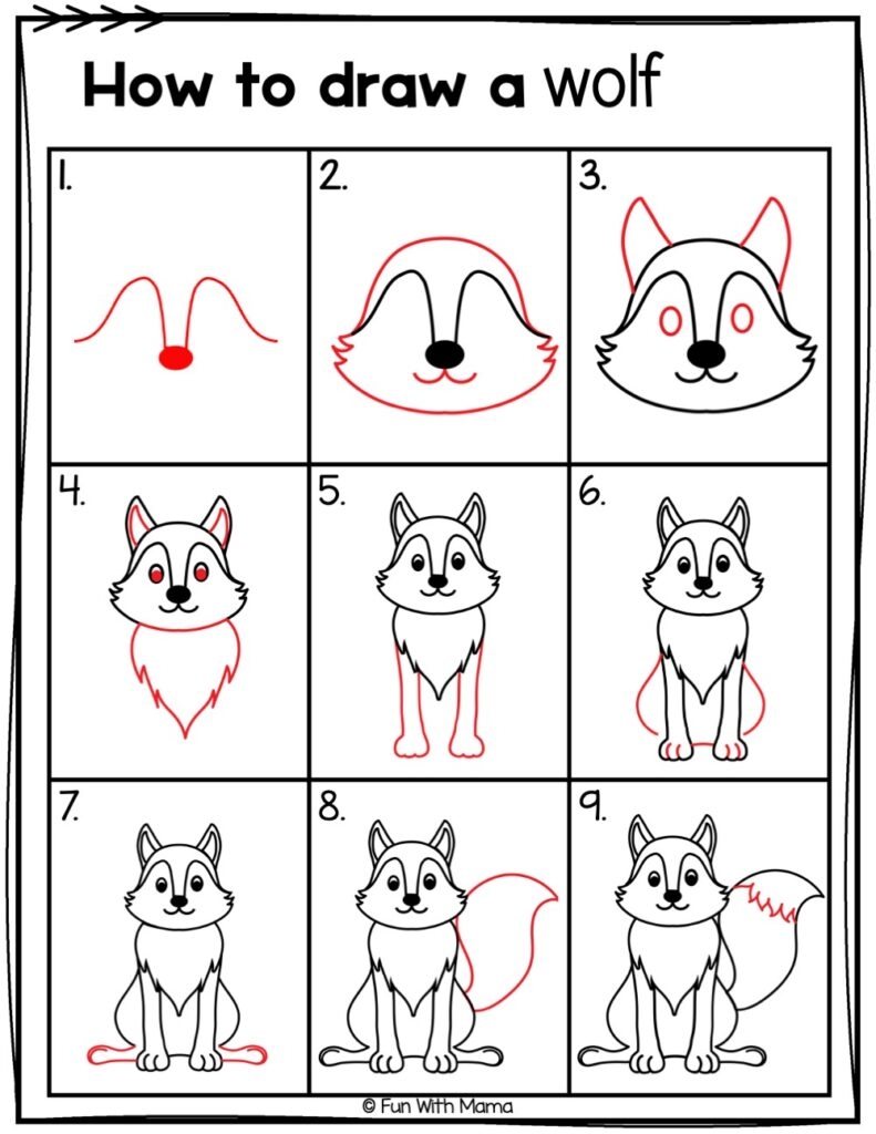How To Draw A Wolf Free Drawing Printable Fun With Mama