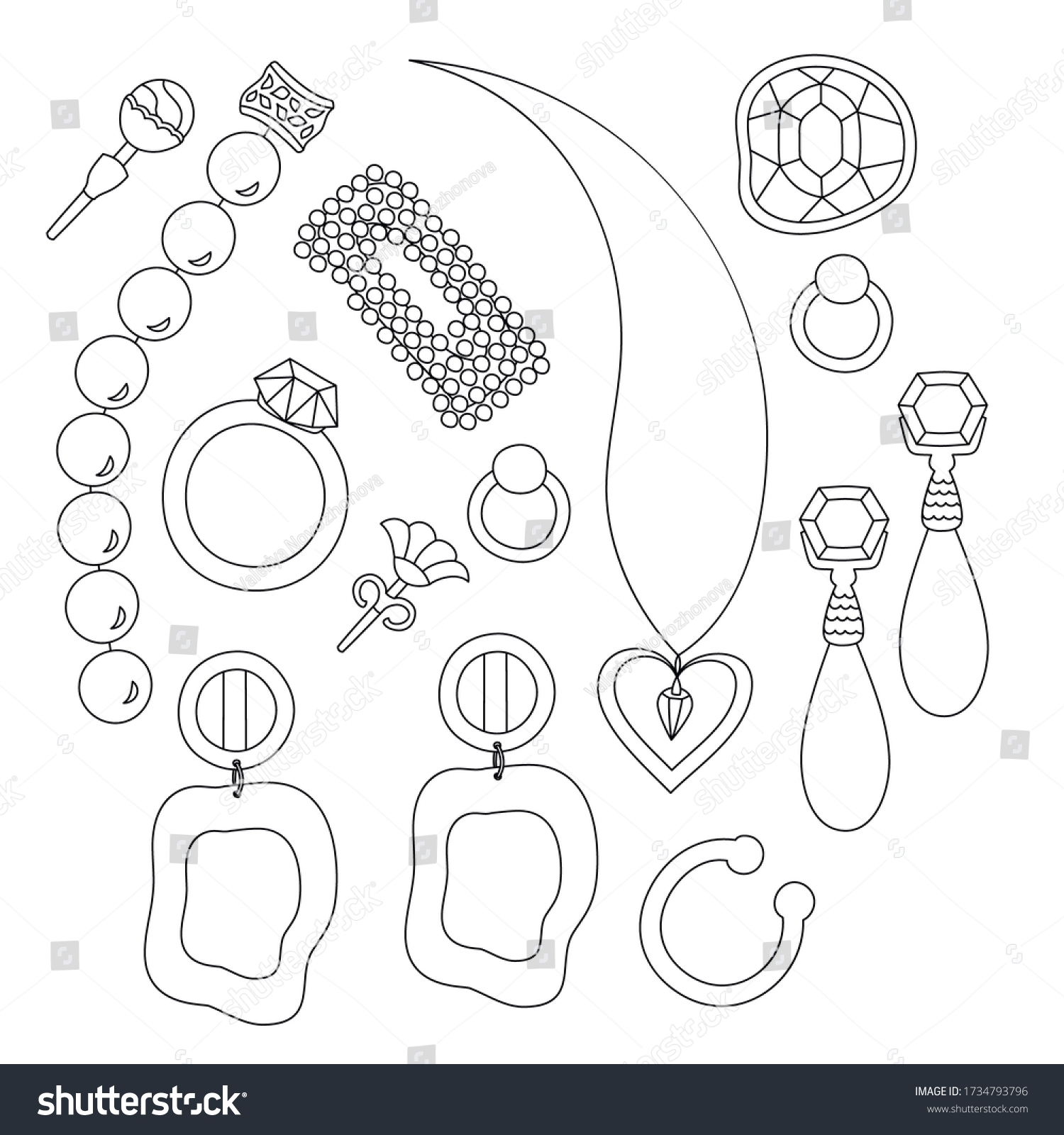 Jewelry Set Different Jewelry Coloring Pages Stock Vector Royalty Free 1734793796 Shutterstock