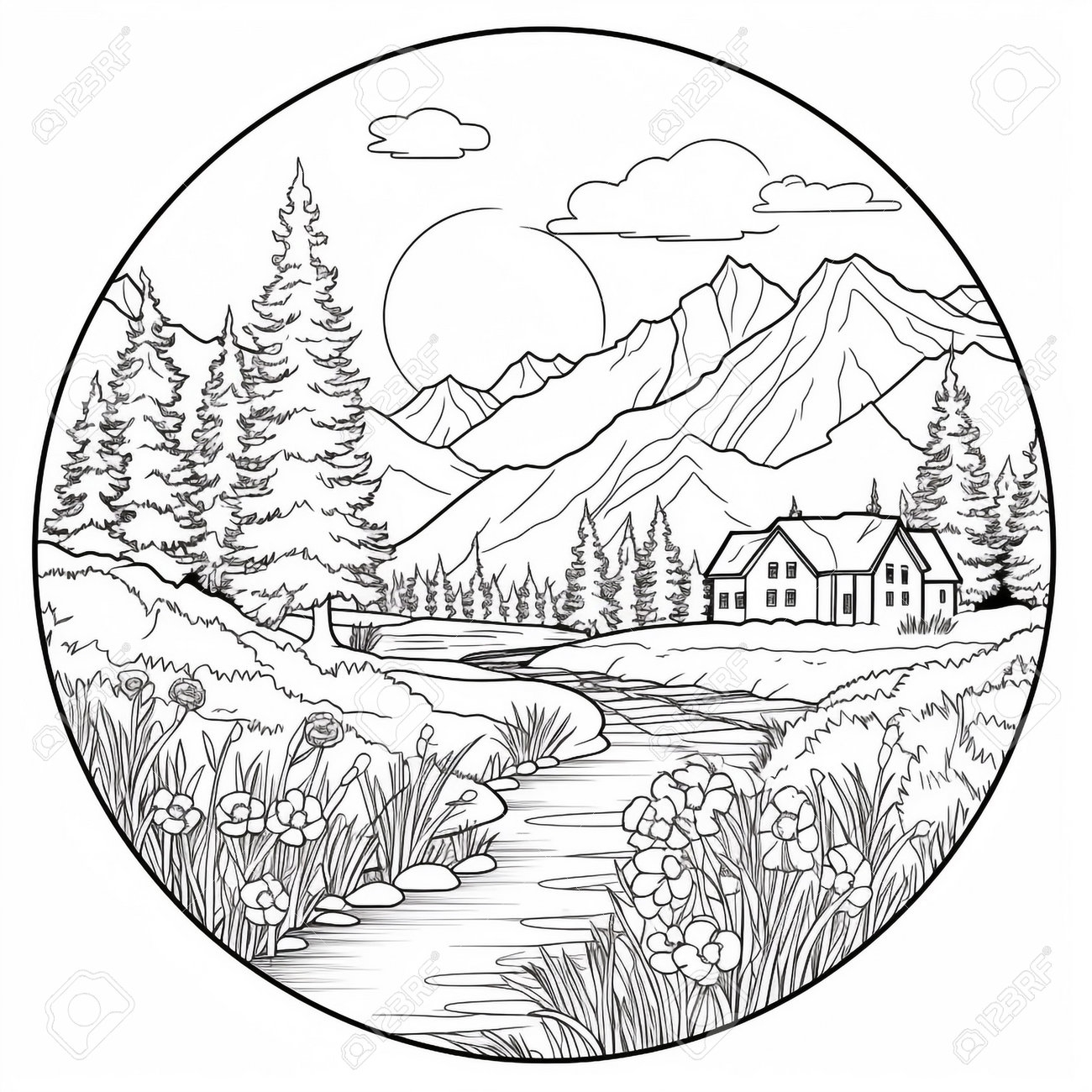 Landscape Coloring Pages Stock Photo Picture And Royalty Free Image Image 210016127 