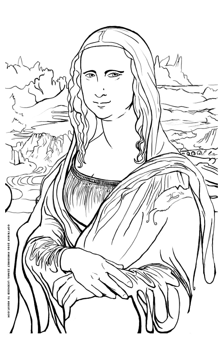 Leonardo Da Vinci Mona Lisa Masterpiece Coloring Pages For Adults