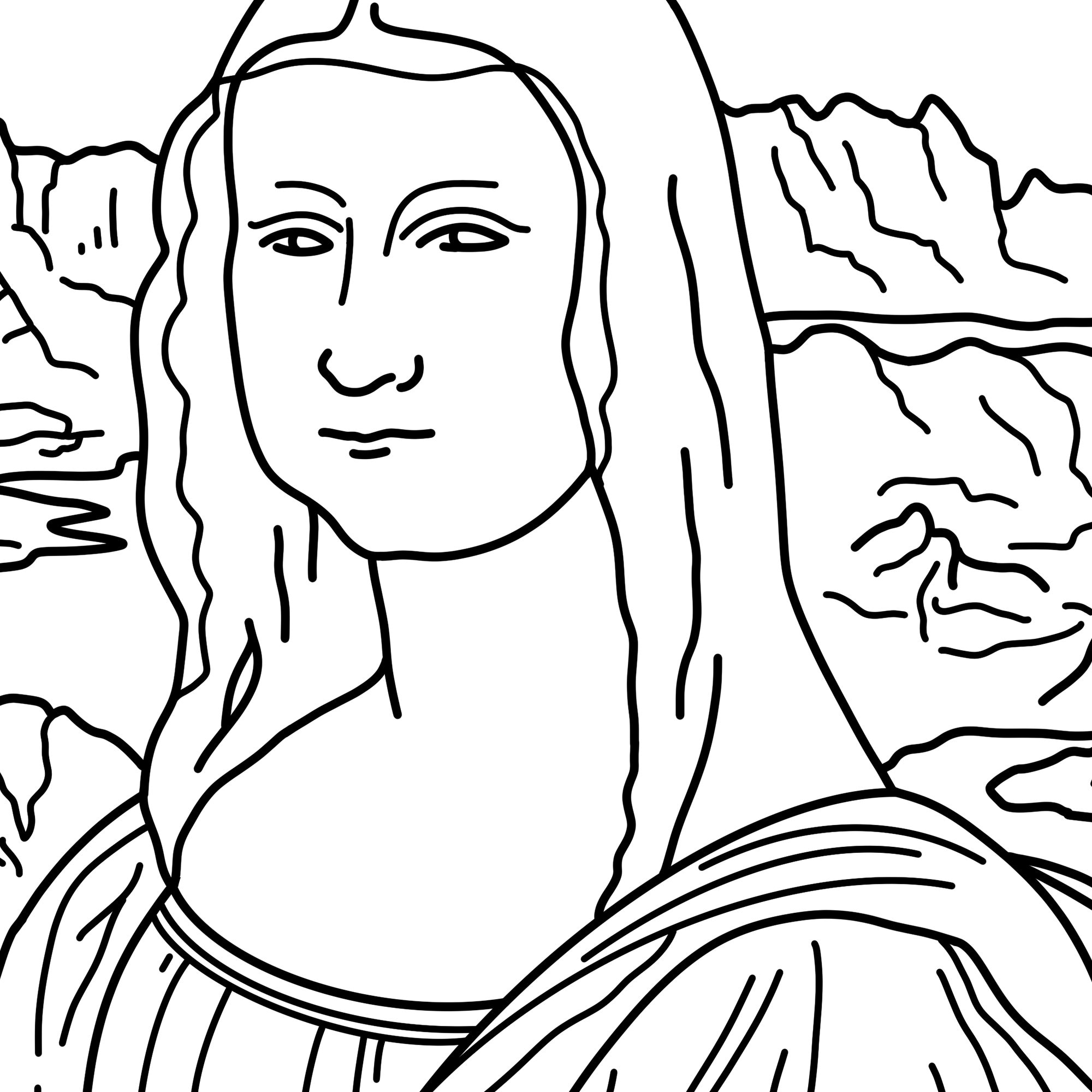Mona Lisa By Leonardo Da Vinci Colouring Page DIGITAL DOWNLOAD Etsy