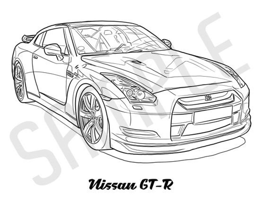 NISSAN GT R Coolest Car Adult Coloring Page Printable Coloring Pages Coloring Page Adults Digital Instant Download 2 Pages Etsy