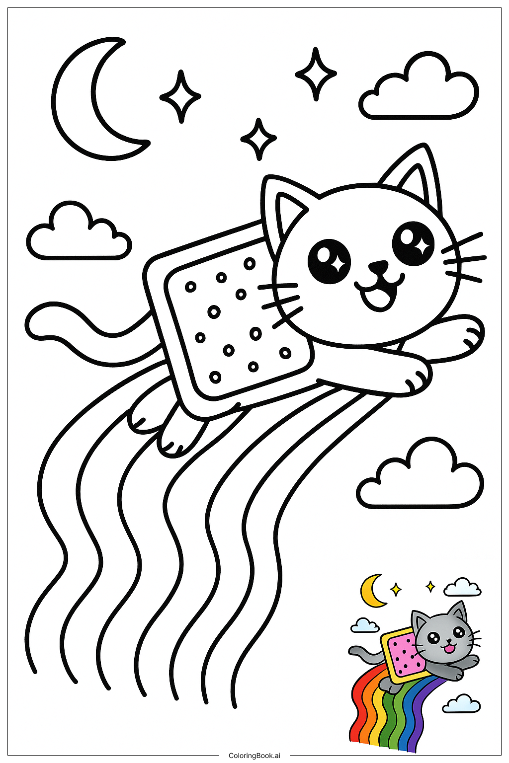 Nyan Cat Leaving Rainbow Trail Coloring Page Free PDF PNG Printable 