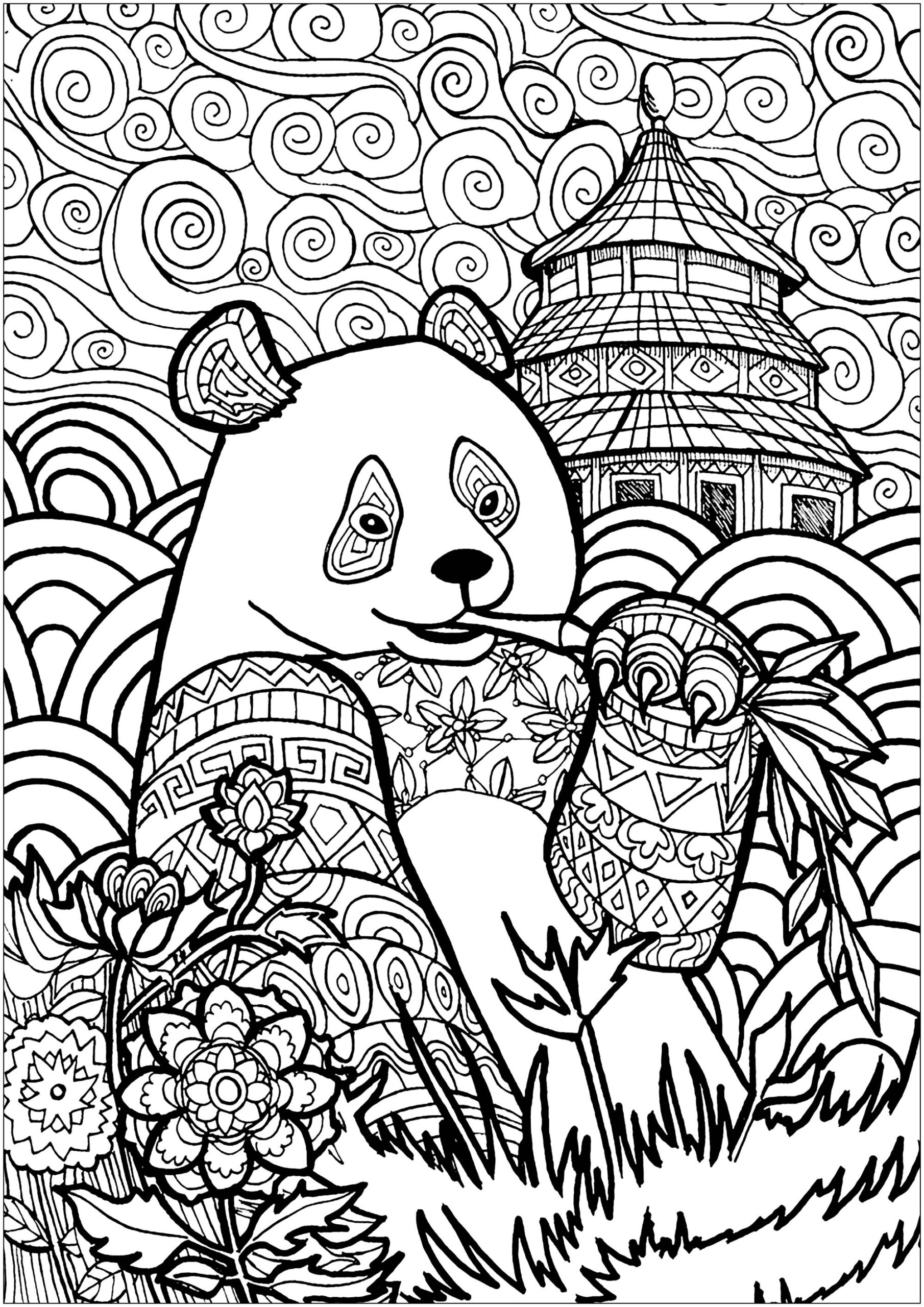 Panda In China Panda Coloring Pages For Adults