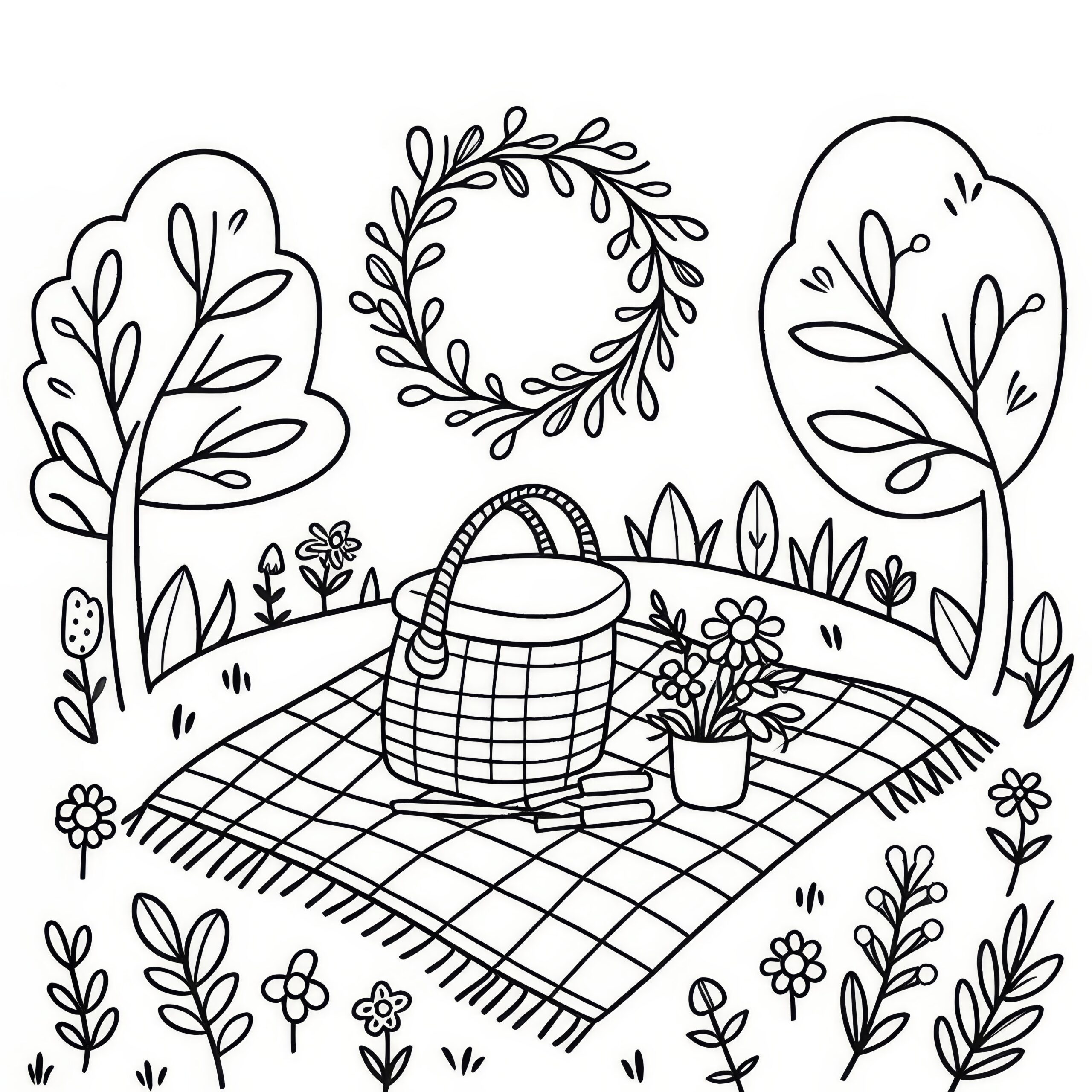 Picnic In The Green Coloring Page For Spring Picnic In The Green Coloring Page For Spring