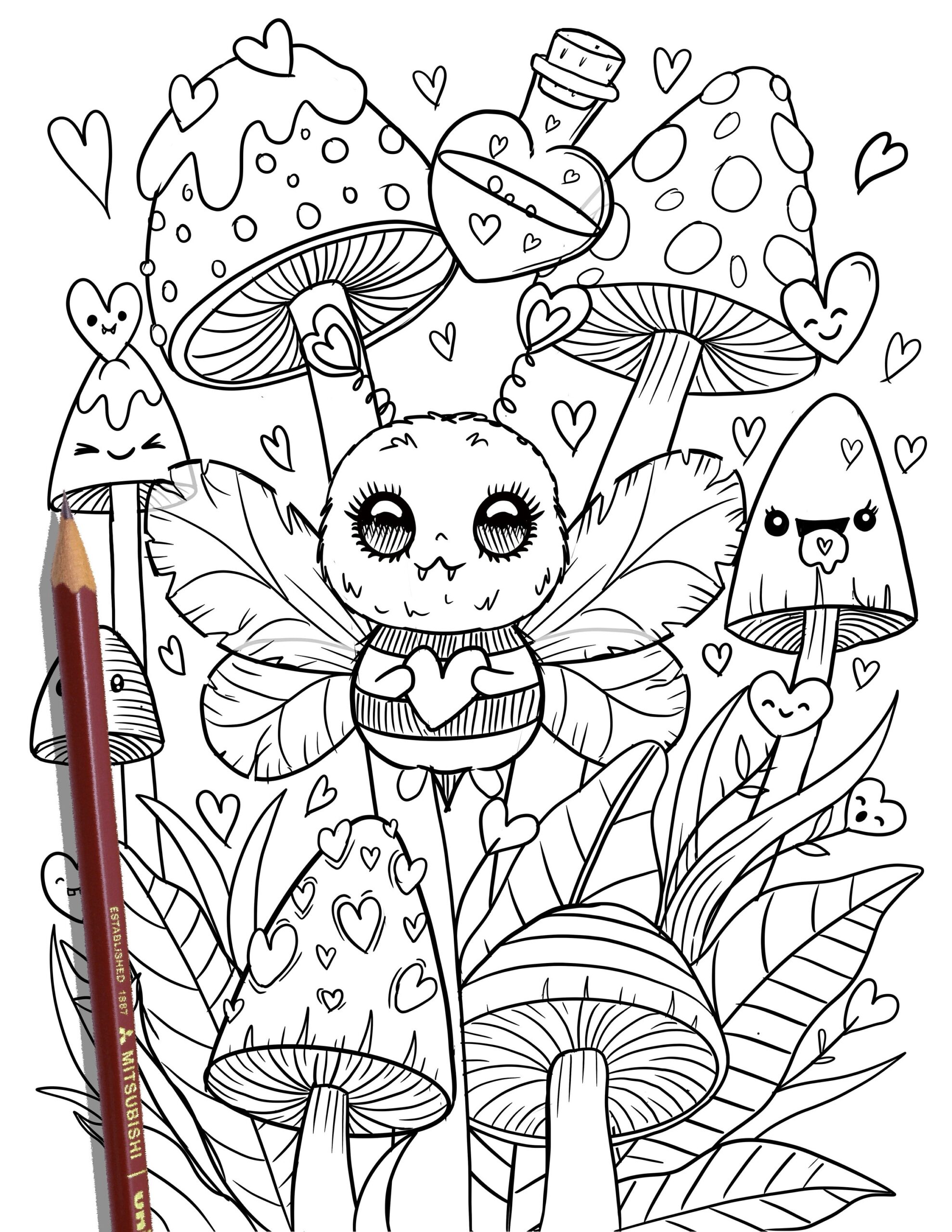 PRINTABLE Cute Kawaii Coloring Page Hand drawn Coloring Sheet Cute Doodles Coloring Page Kids Coloring Page Adult Coloring Etsy