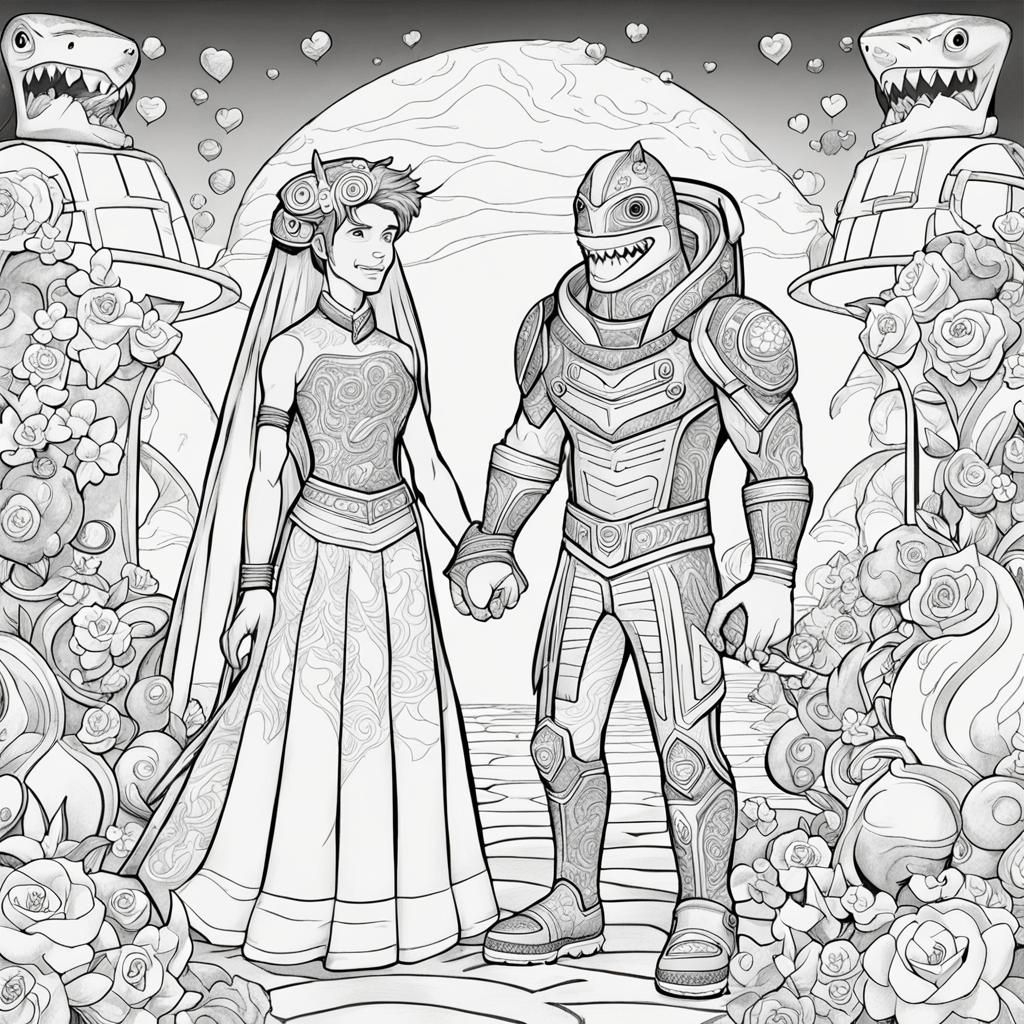 Shark Boy And Lava Girl Getting Married Coloring AI Art
