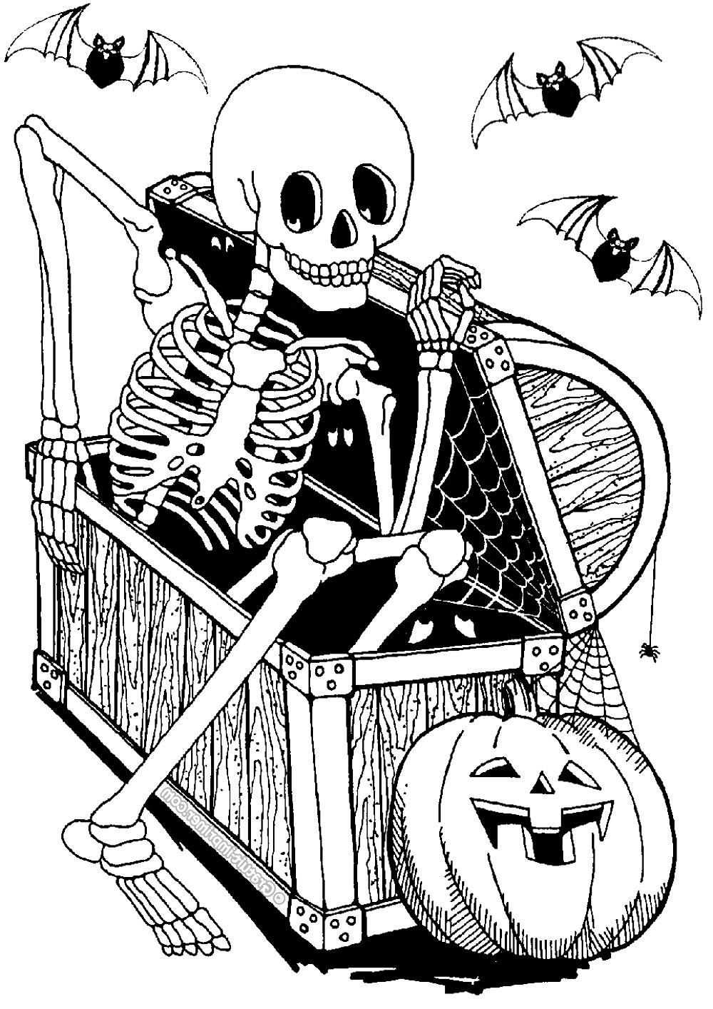Skeleton In Coffer Halloween Coloring Pages For Adults